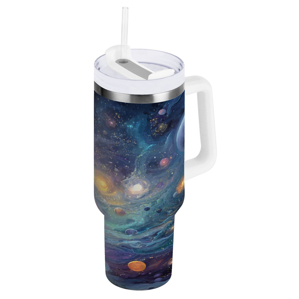 30 oz Insulated Stainless Steel Tumbler Double Wall Stainless Steel Tumbler with 2-Way Drinking Vibrant and Colorful Universe I0U6
