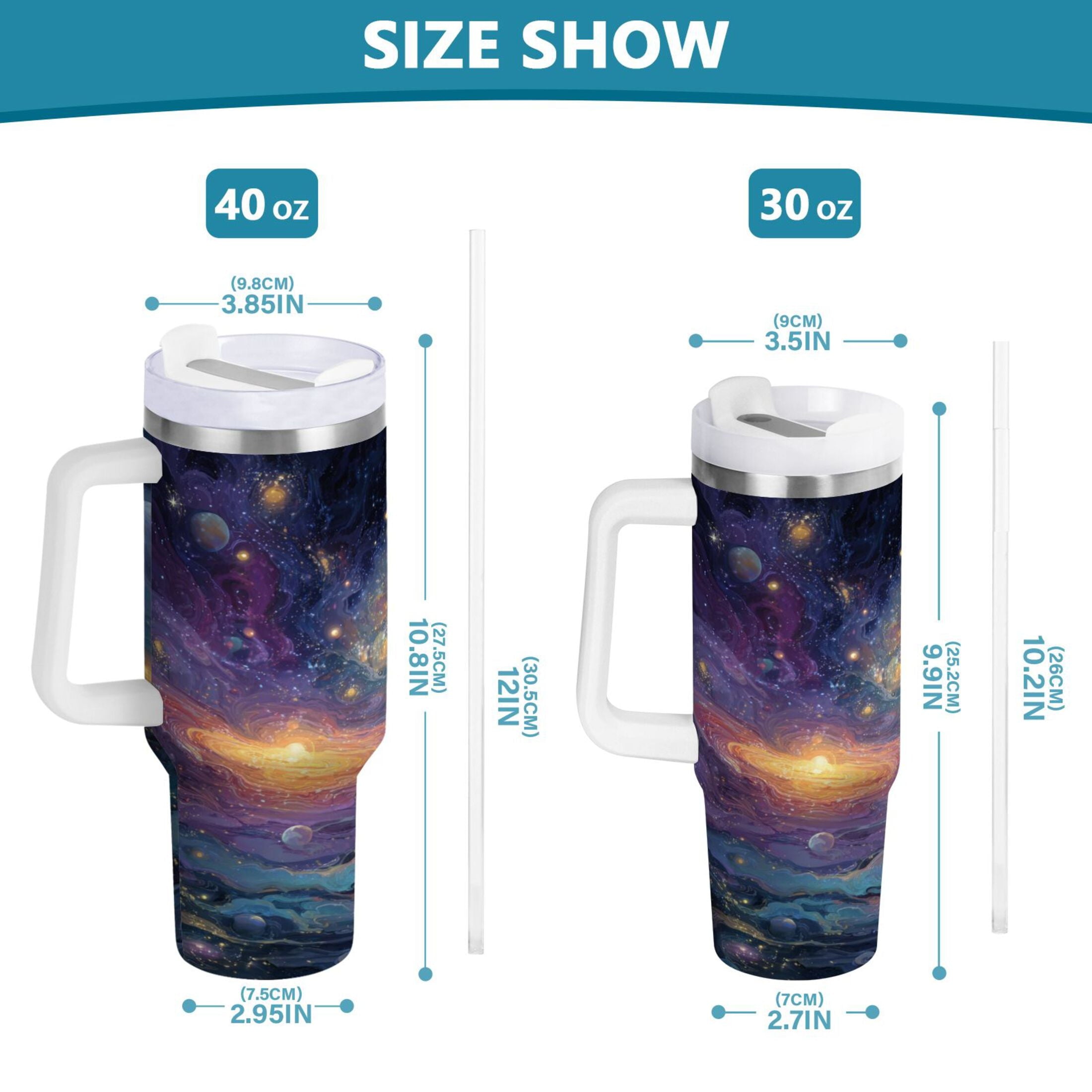 30 oz Insulated Stainless Steel Tumbler Double Wall Stainless Steel Tumbler with 2-Way Drinking Vibrant and Colorful Universe I0U6