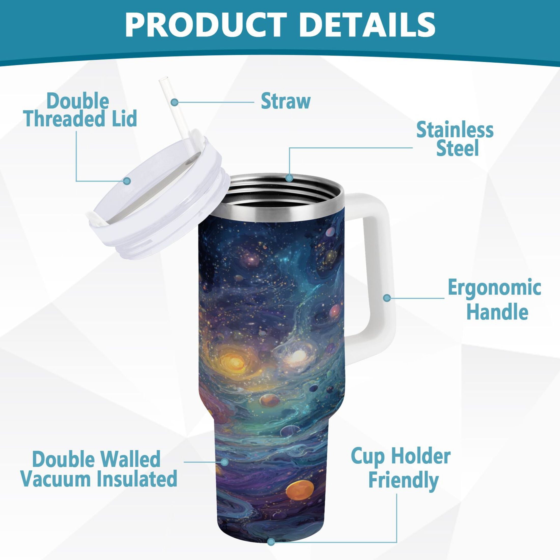 30 oz Insulated Stainless Steel Tumbler Double Wall Stainless Steel Tumbler with 2-Way Drinking Vibrant and Colorful Universe I0U6