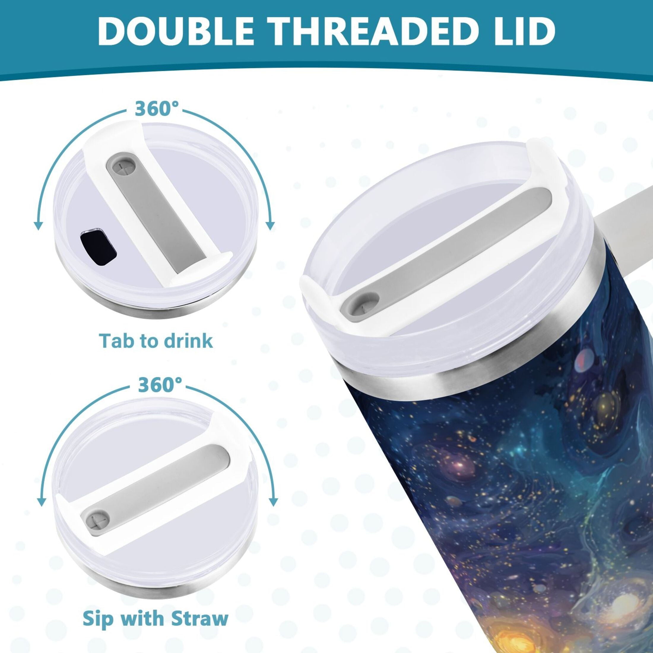 30 oz Insulated Stainless Steel Tumbler Double Wall Stainless Steel Tumbler with 2-Way Drinking Vibrant and Colorful Universe I0U6