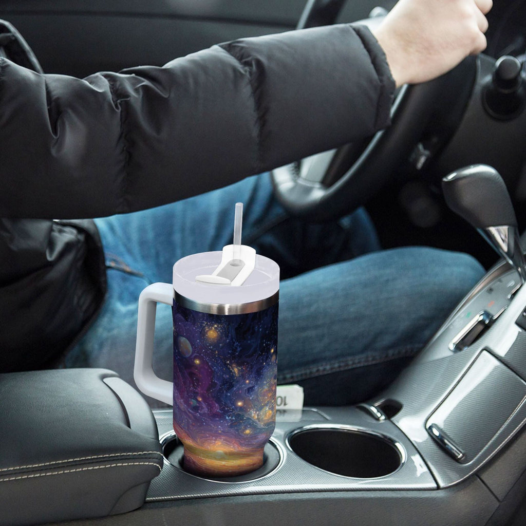 30 oz Insulated Stainless Steel Tumbler Double Wall Stainless Steel Tumbler with 2-Way Drinking Vibrant and Colorful Universe I0U6