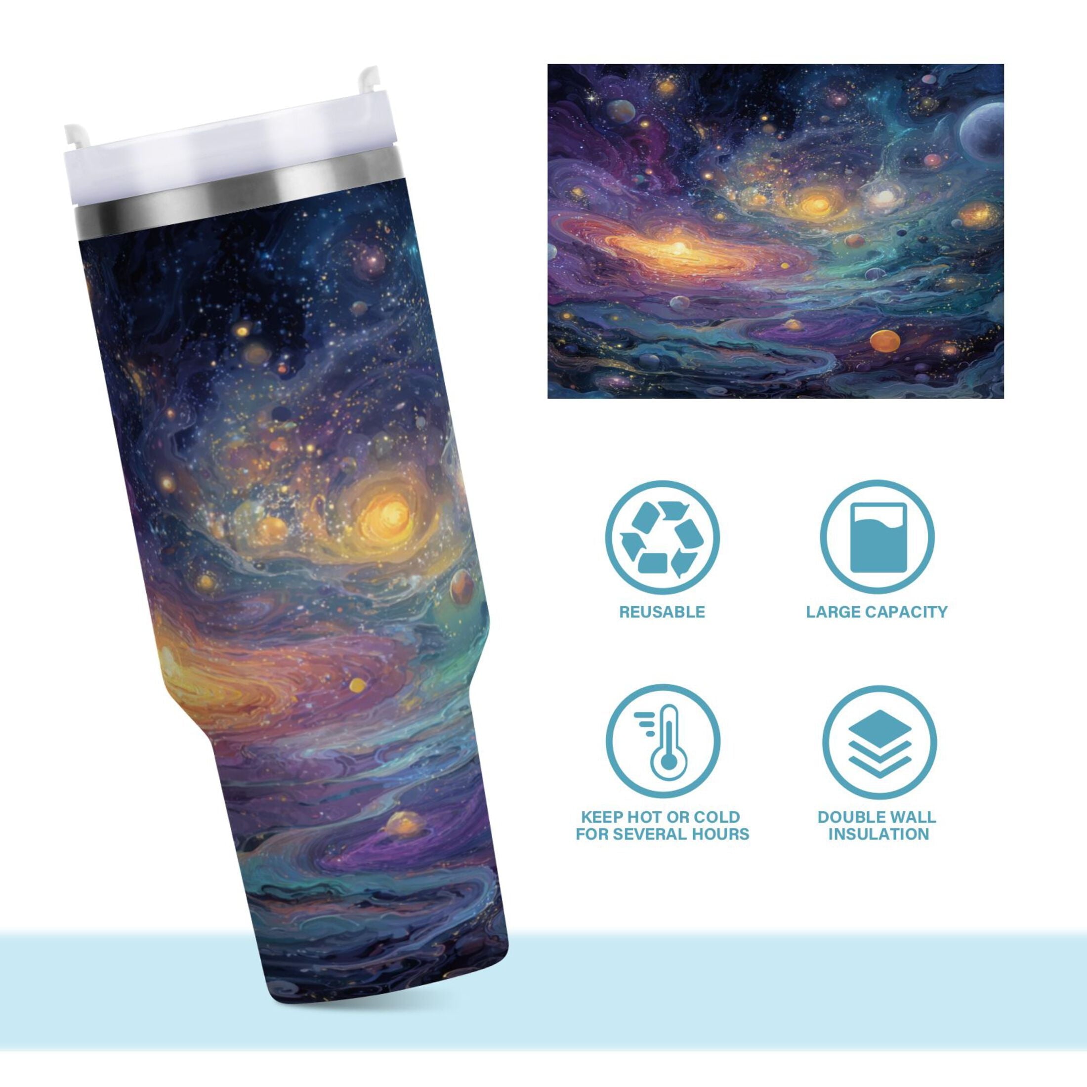30 oz Insulated Stainless Steel Tumbler Double Wall Stainless Steel Tumbler with 2-Way Drinking Vibrant and Colorful Universe I0U6