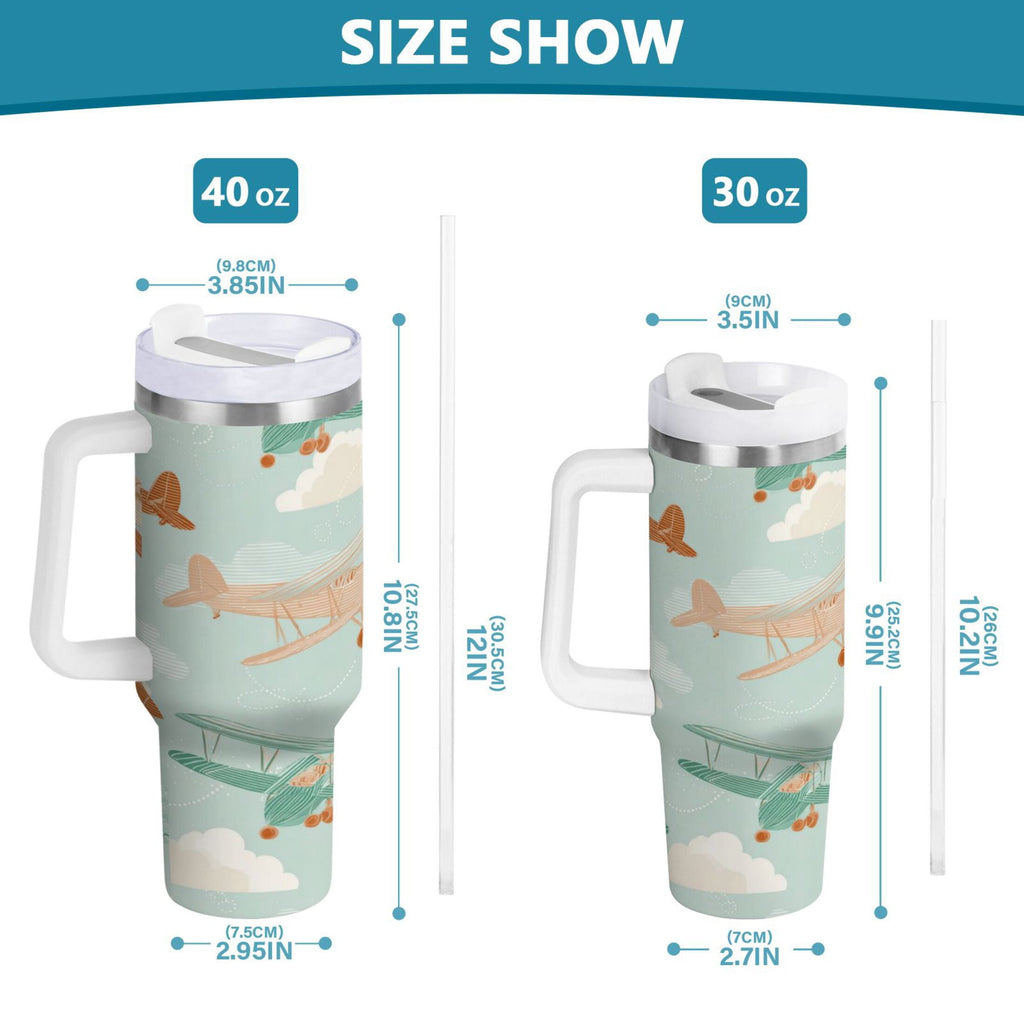 40 oz Insulated Stainless Steel Tumbler Double Wall Stainless Steel Tumbler with 2-Way Drinking Cute Airplanes 1AU4