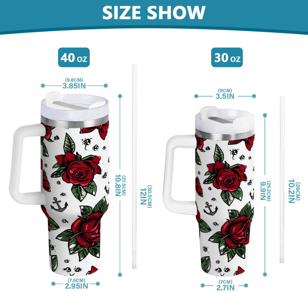 40 oz Insulated Stainless Steel Tumbler Double Wall Stainless Steel Tumbler with 2-Way Drinking Red Roses and Cherries IIQ7