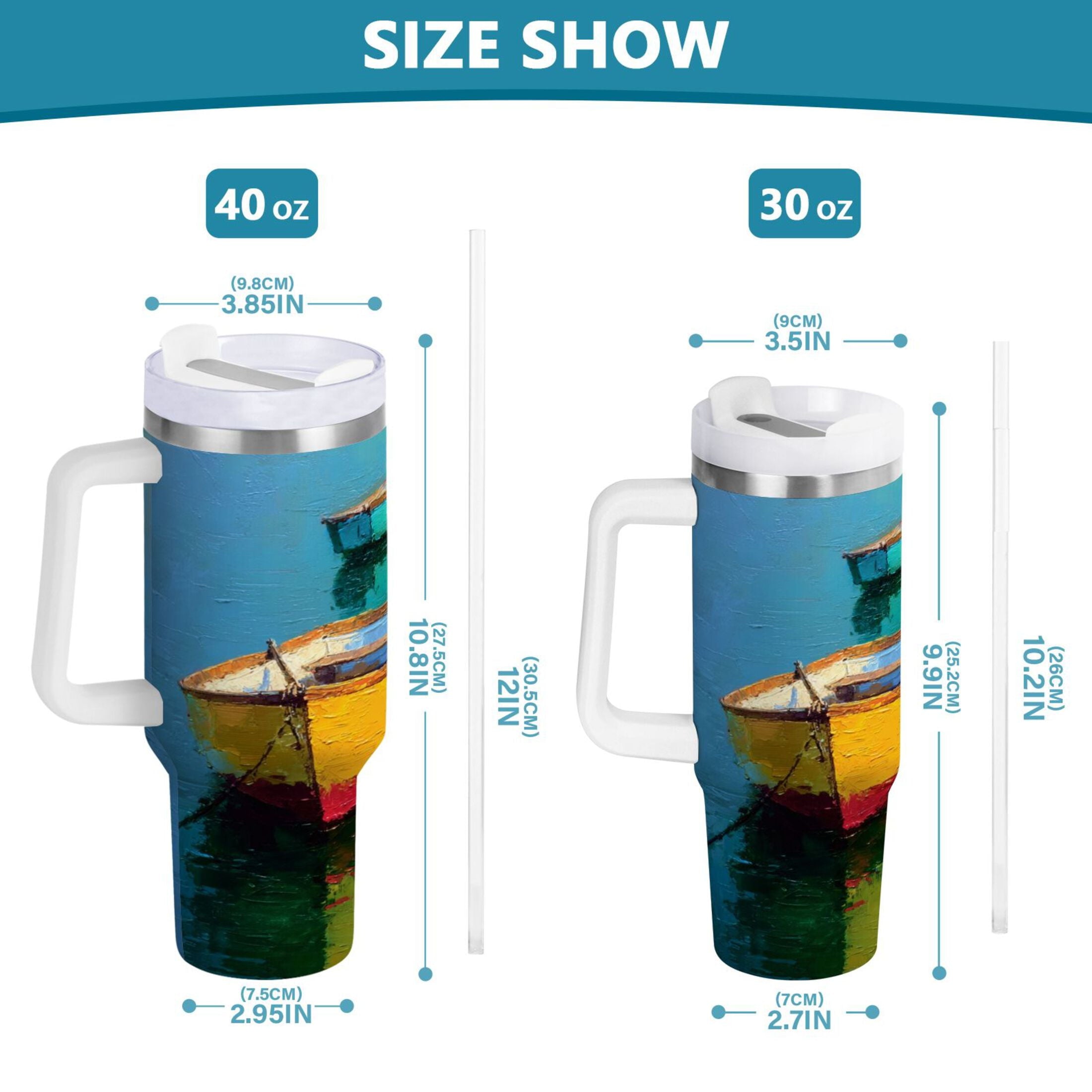 30 oz Insulated Stainless Steel Tumbler Double Wall Stainless Steel Tumbler with 2-Way Drinking Colorful Row Boats B56N