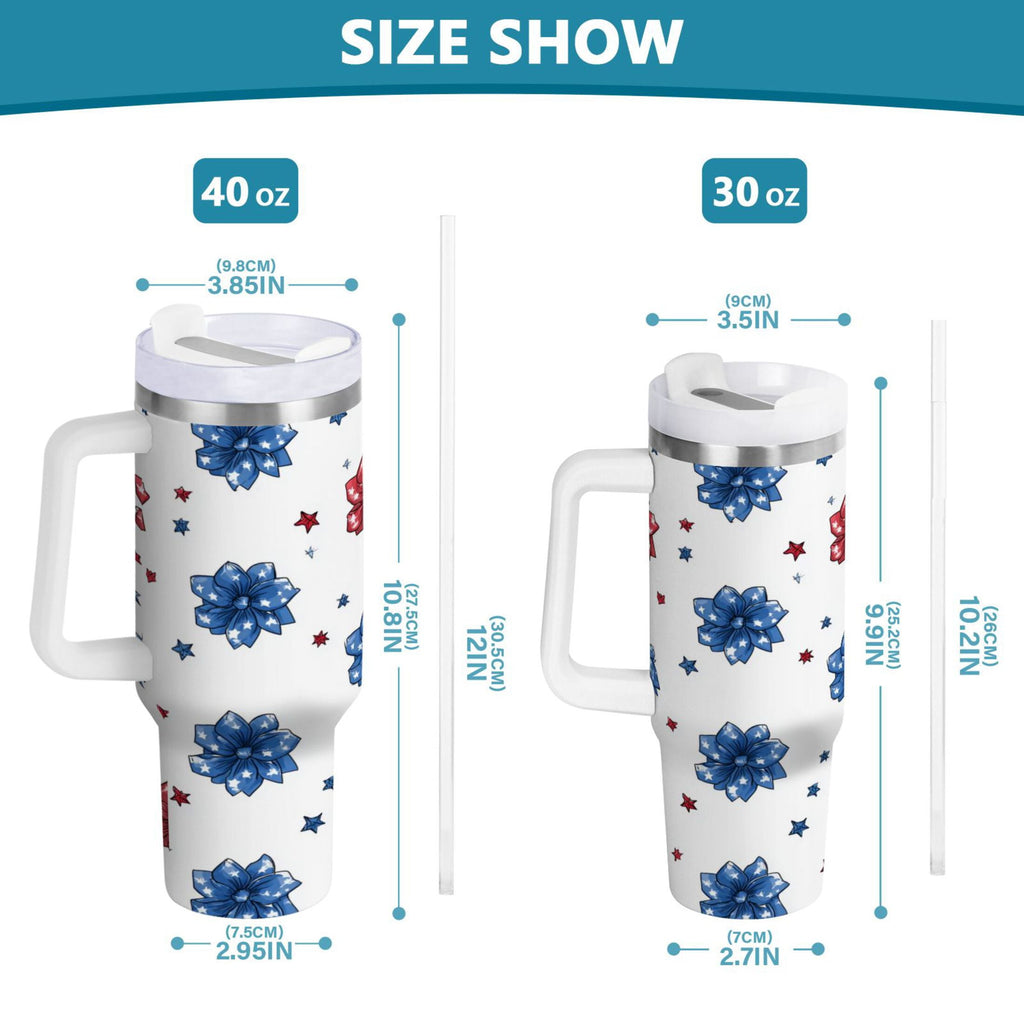 40 oz Insulated Stainless Steel Tumbler Double Wall Stainless Steel Tumbler with 2-Way Drinking Stars and Stripes Puttern Flower HCAG