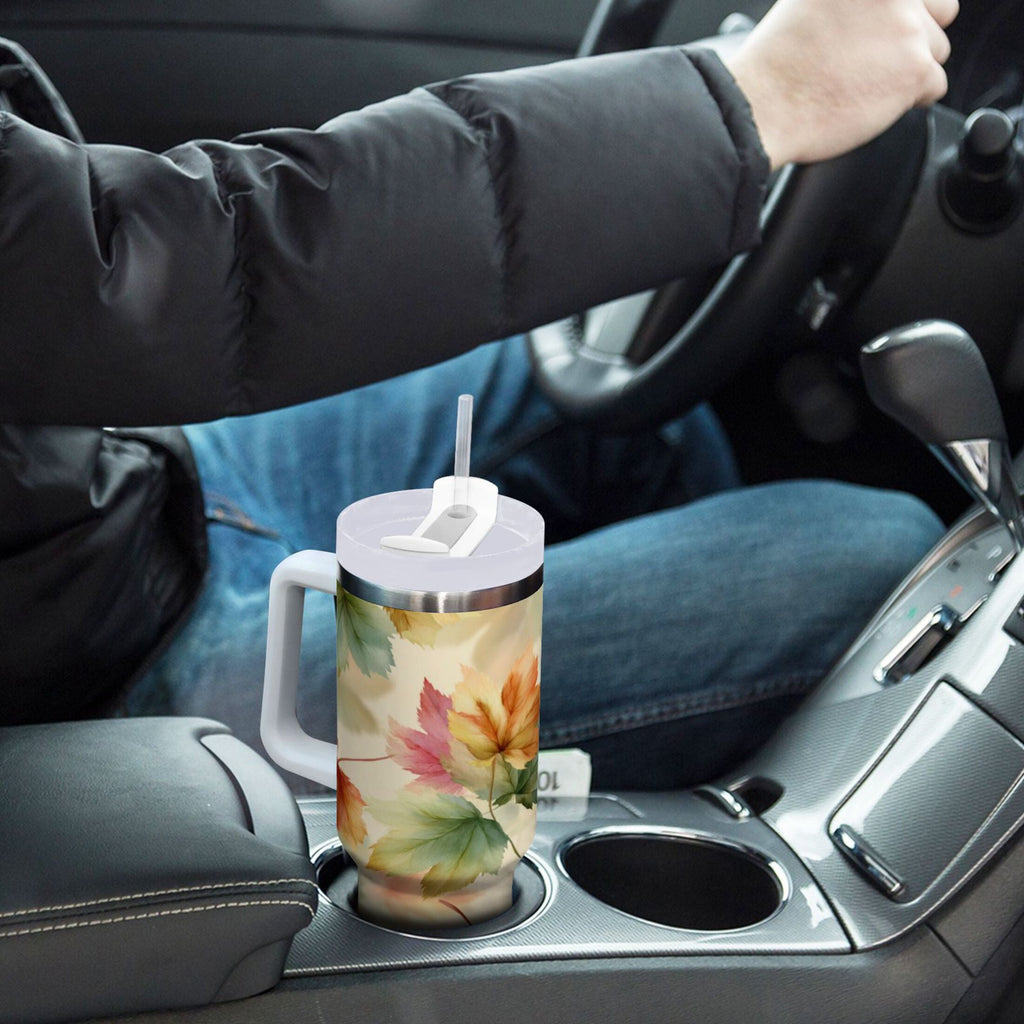 40 oz Insulated Stainless Steel Tumbler Double Wall Stainless Steel Tumbler with 2-Way Drinking Watercolor Maple Leaves Pattern XNND