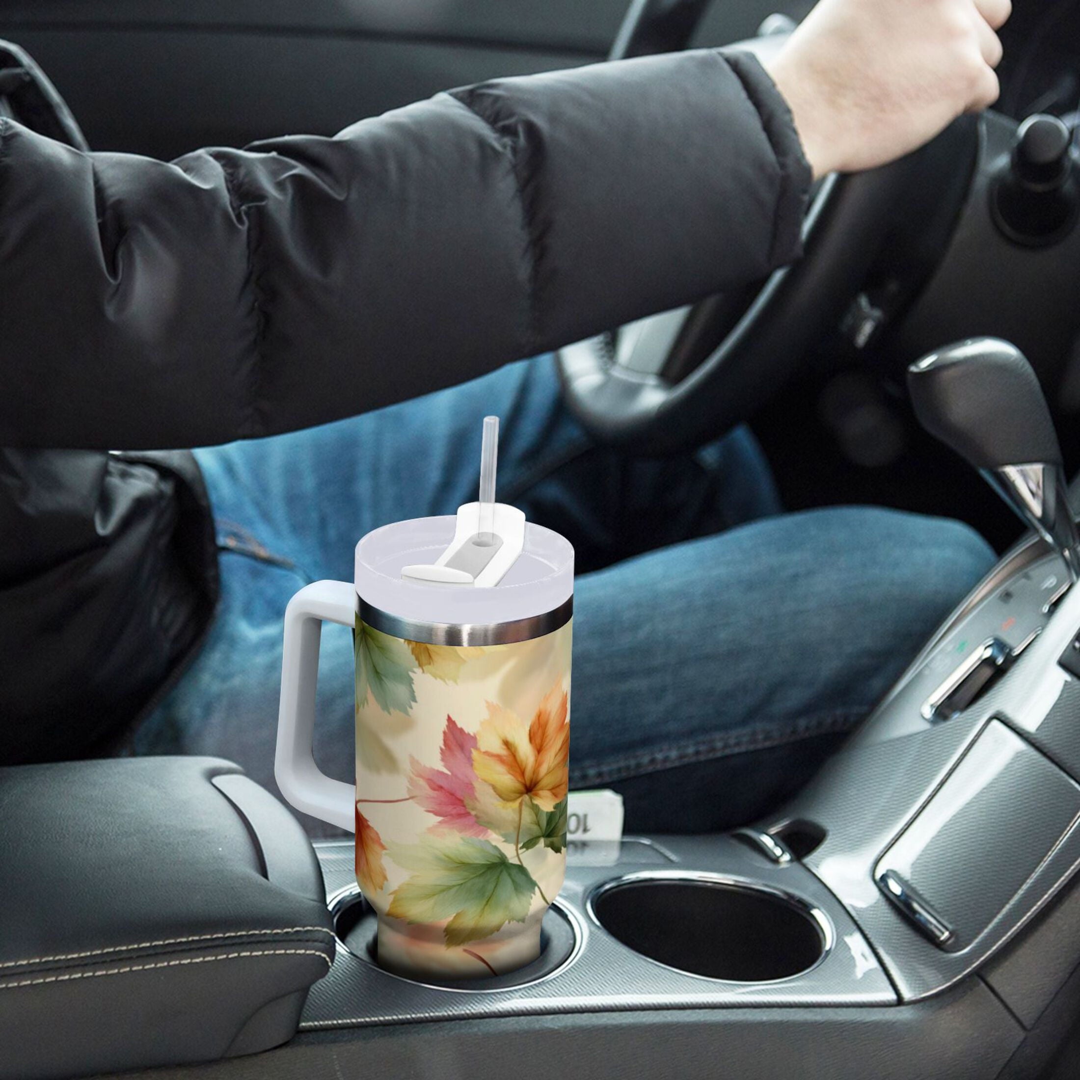 40 oz Insulated Stainless Steel Tumbler Double Wall Stainless Steel Tumbler with 2-Way Drinking Watercolor Maple Leaves Pattern XNND