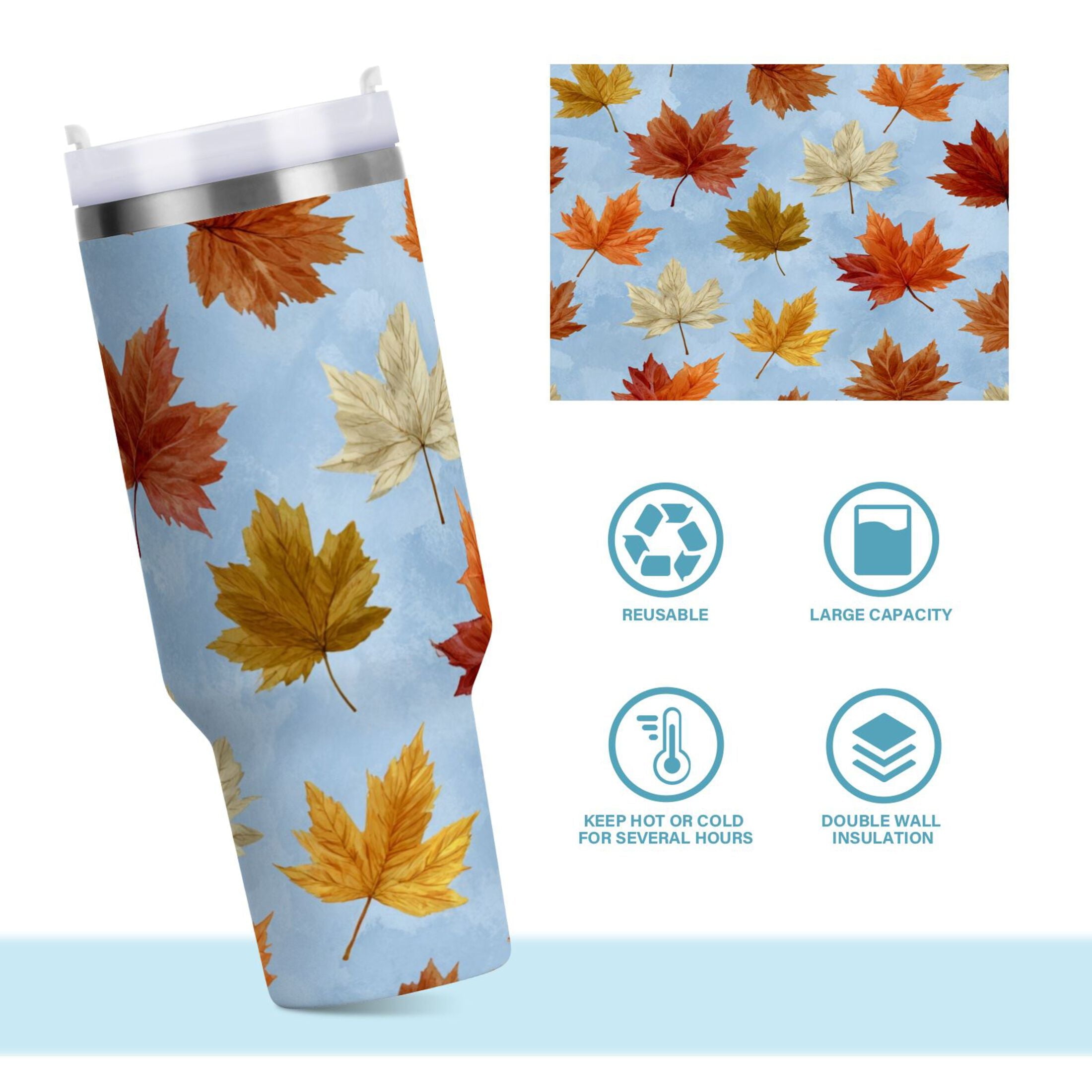 30 oz Insulated Stainless Steel Tumbler Double Wall Stainless Steel Tumbler with 2-Way Drinking Autumn Maple Leaves 2C6C