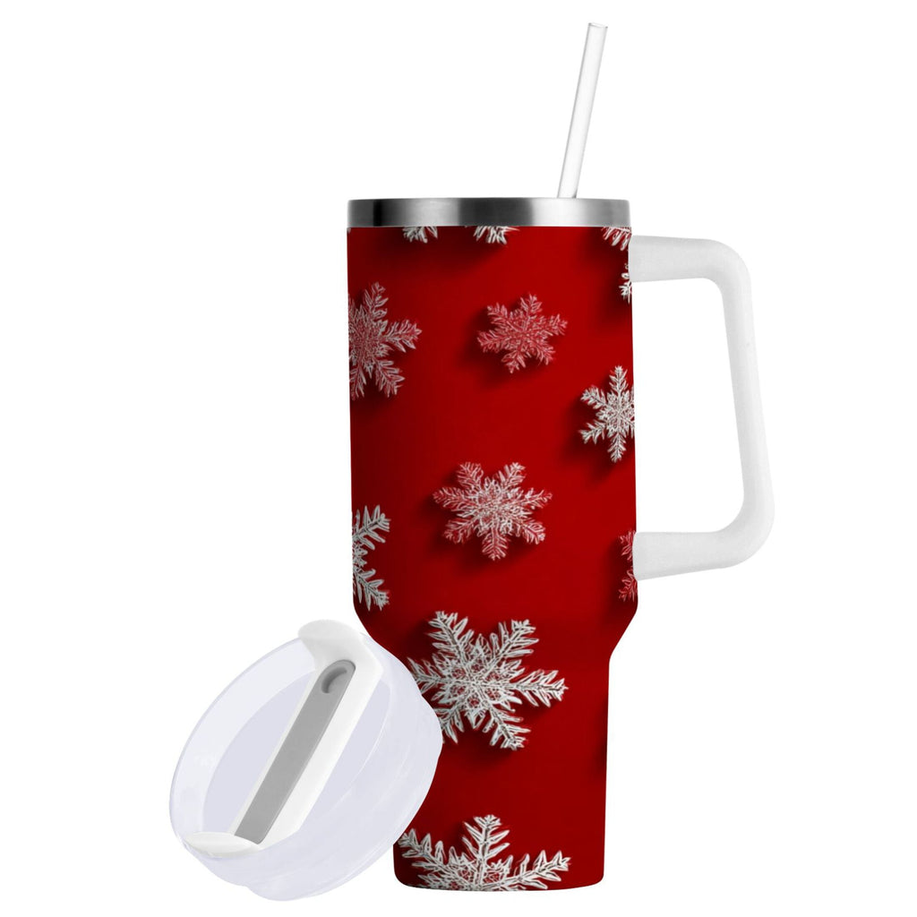 30 oz Insulated Stainless Steel Tumbler Double Wall Stainless Steel Tumbler with 2-Way Drinking Red and White Snowflakes HOMD