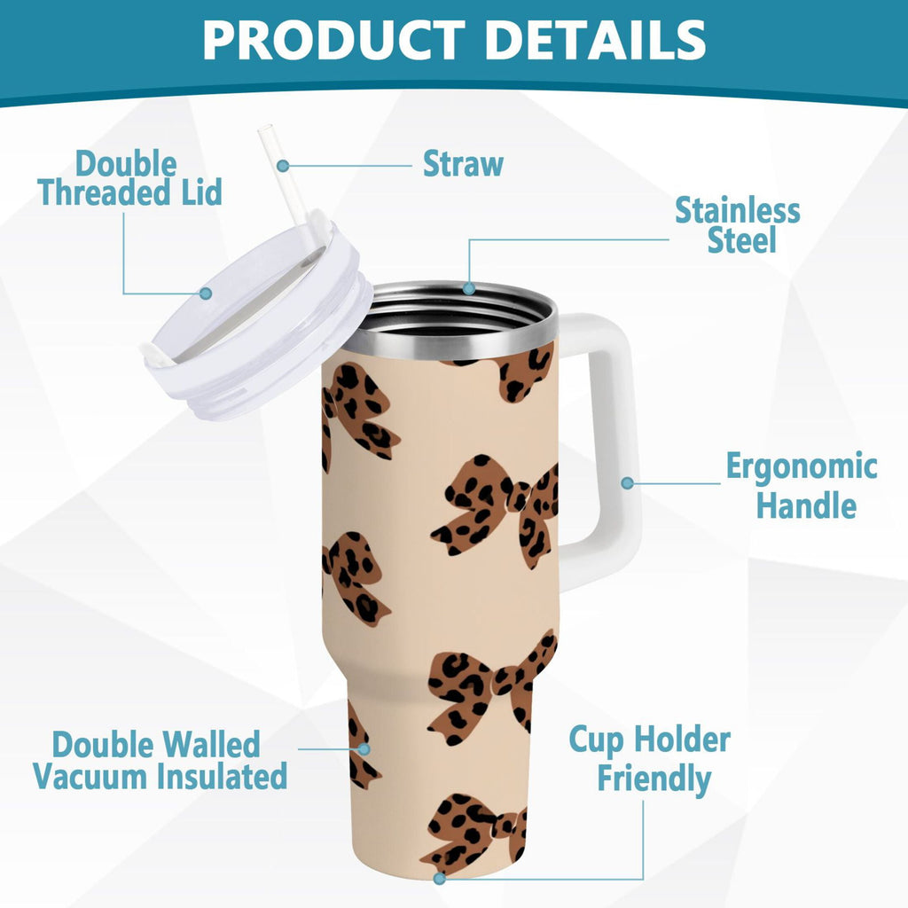 30 oz Insulated Stainless Steel Tumbler Double Wall Stainless Steel Tumbler with 2-Way Drinking Cute Brown Bow IAZV