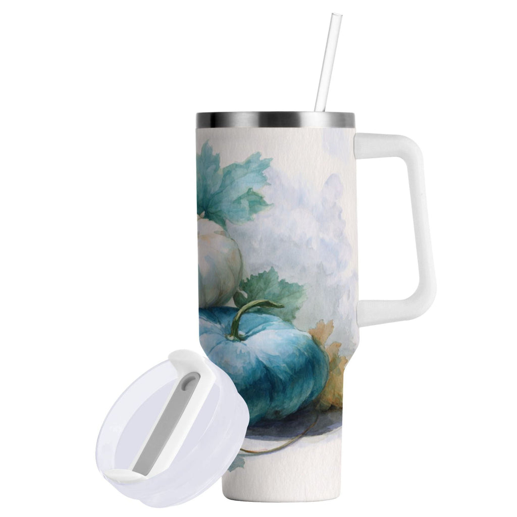 40 oz Insulated Stainless Steel Tumbler Double Wall Stainless Steel Tumbler with 2-Way Drinking Watercolor Pumpkins and Leaves CSYZ