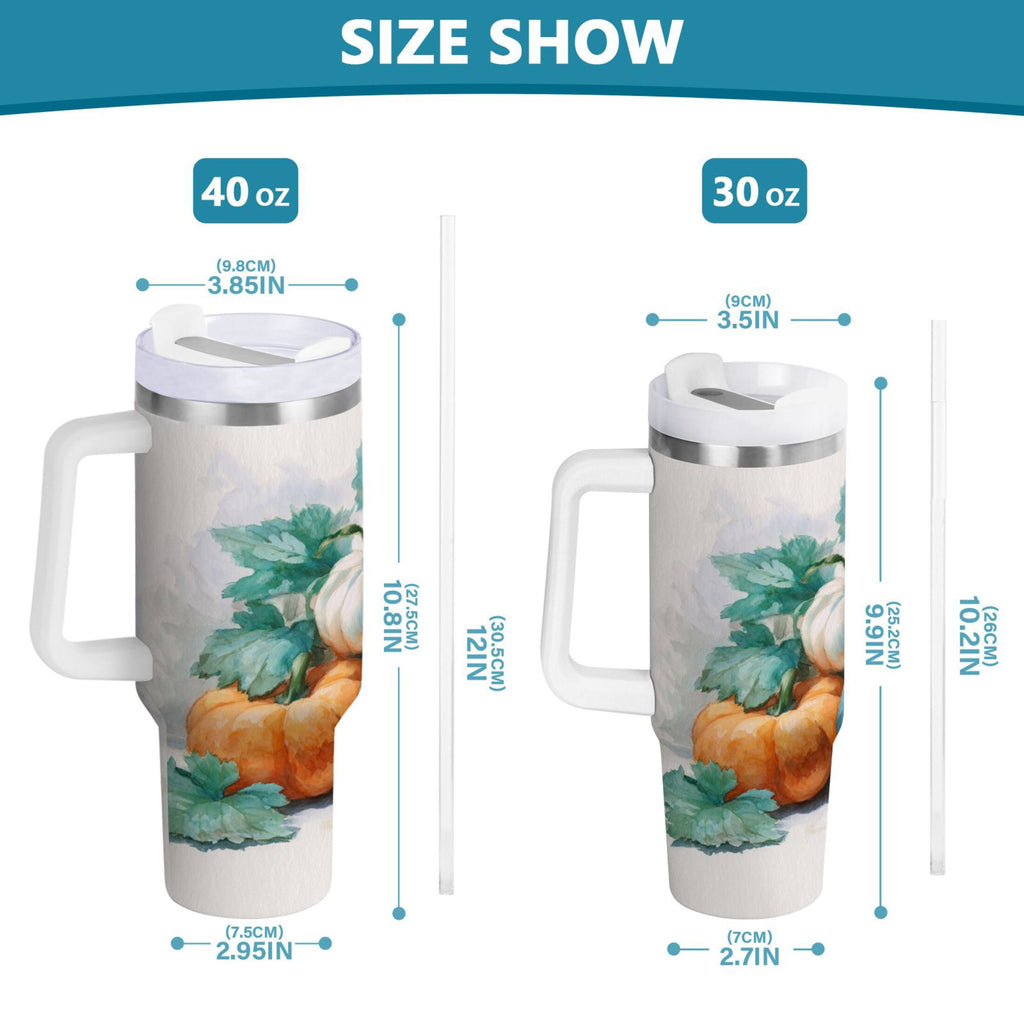 40 oz Insulated Stainless Steel Tumbler Double Wall Stainless Steel Tumbler with 2-Way Drinking Watercolor Pumpkins and Leaves CSYZ