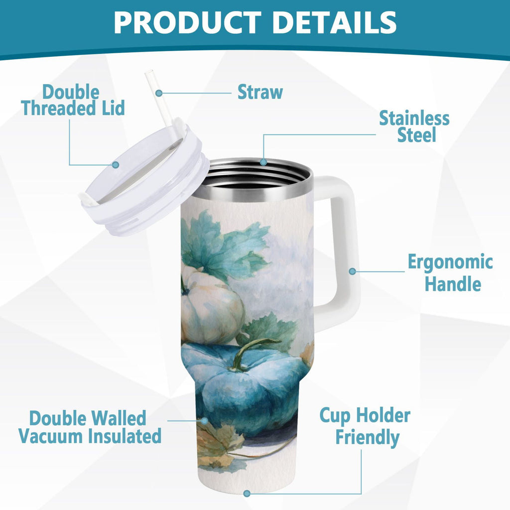 40 oz Insulated Stainless Steel Tumbler Double Wall Stainless Steel Tumbler with 2-Way Drinking Watercolor Pumpkins and Leaves CSYZ