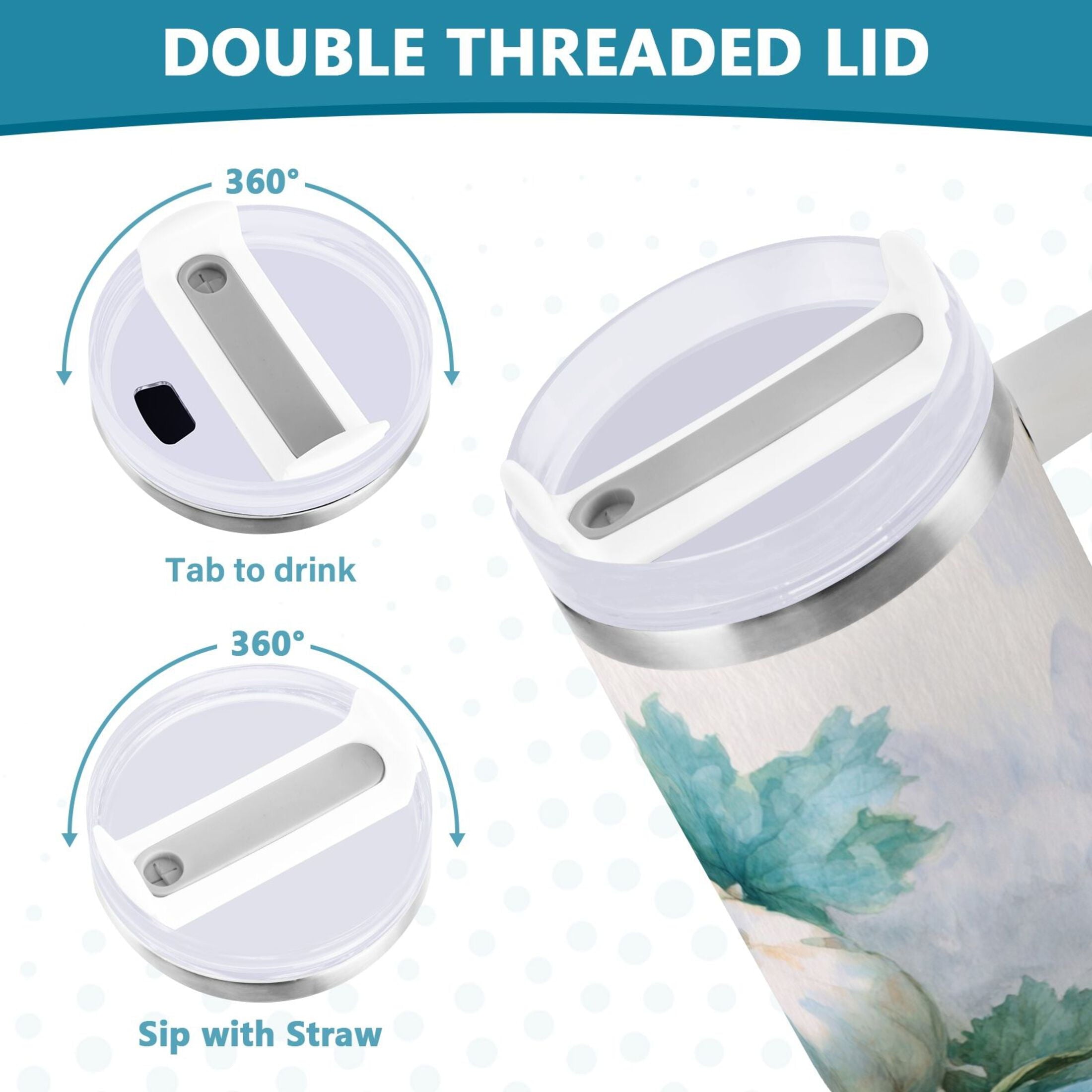 40 oz Insulated Stainless Steel Tumbler Double Wall Stainless Steel Tumbler with 2-Way Drinking Watercolor Pumpkins and Leaves CSYZ