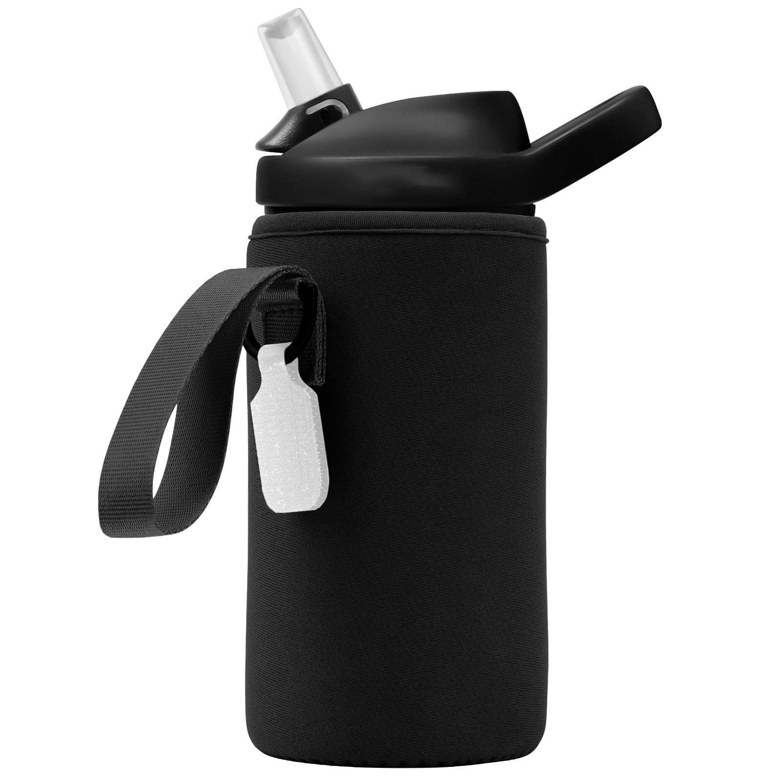 Linkidea Water Bottle Sleeve Compatible with CamelBak Eddy+ Tritan 14oz, Steel 12oz Kids Bottle, Waterbottle Holder Bag with Name Tag, Black LAO5