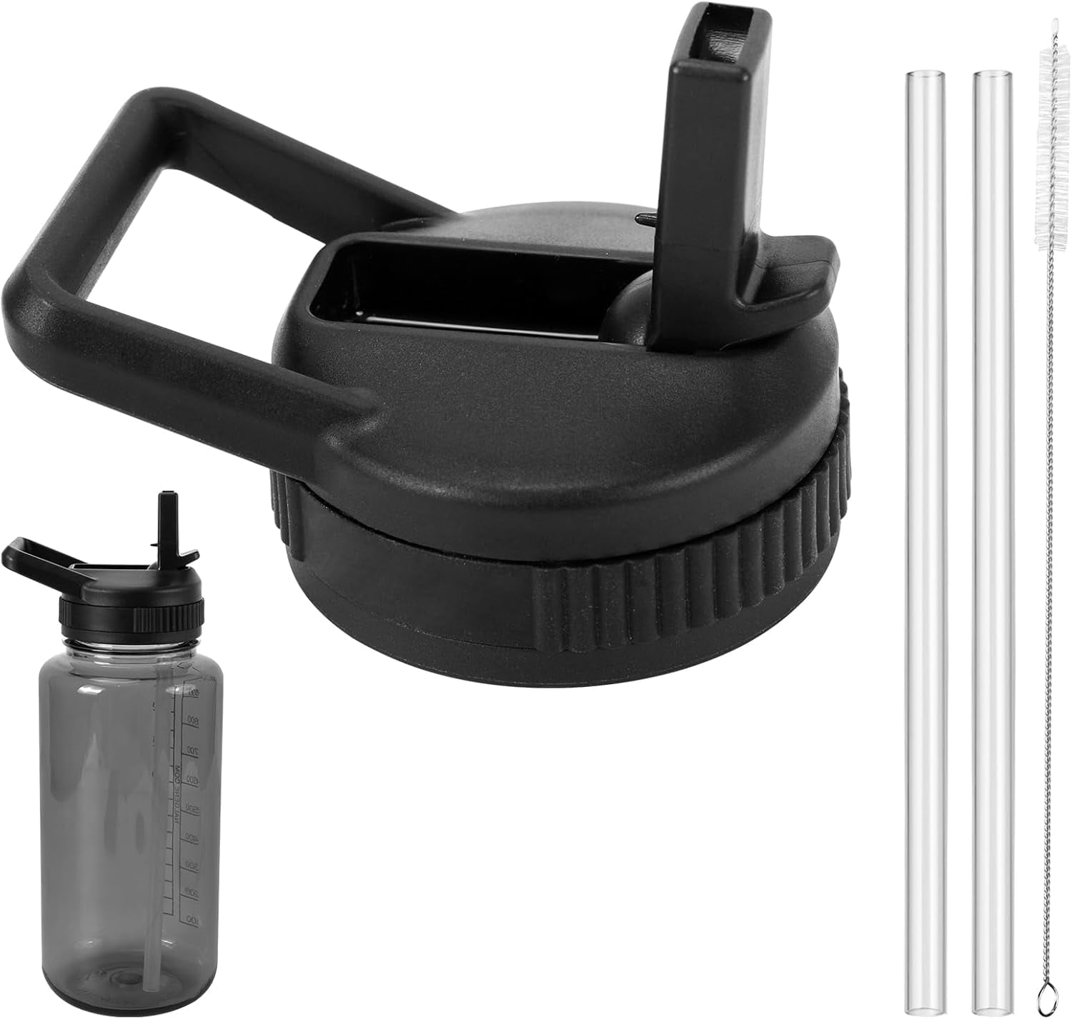 Straw Lid Compatible with Nalgene Water Bottles 32 OZ, BPA-Free Straws Lid with Handle for Nalgene Wide Mouth, Replacement Bottle Cap Accessories with 2 Straws and 1 Straw Brush TN6D