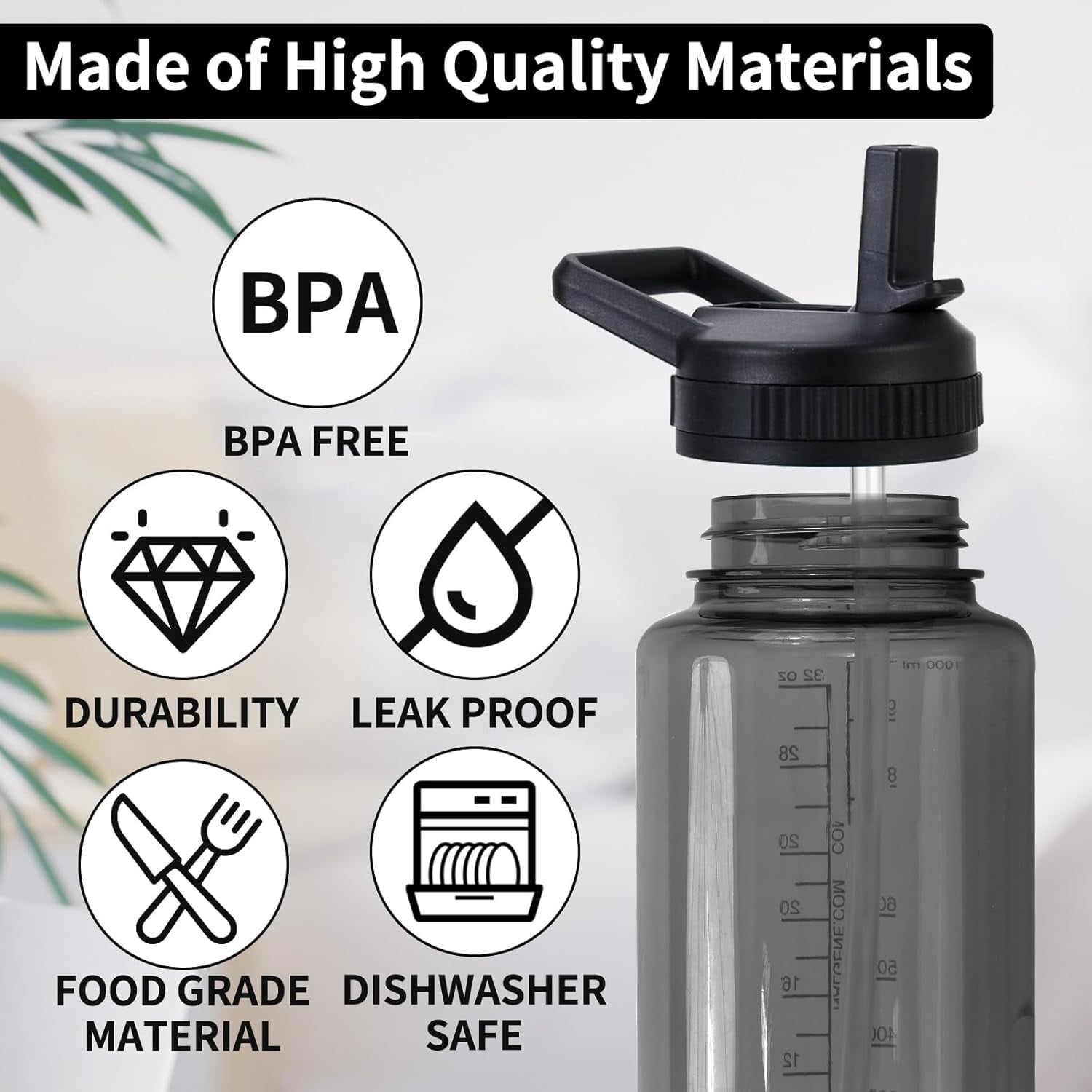 Straw Lid Compatible with Nalgene Water Bottles 32 OZ, BPA-Free Straws Lid with Handle for Nalgene Wide Mouth, Replacement Bottle Cap Accessories with 2 Straws and 1 Straw Brush TN6D