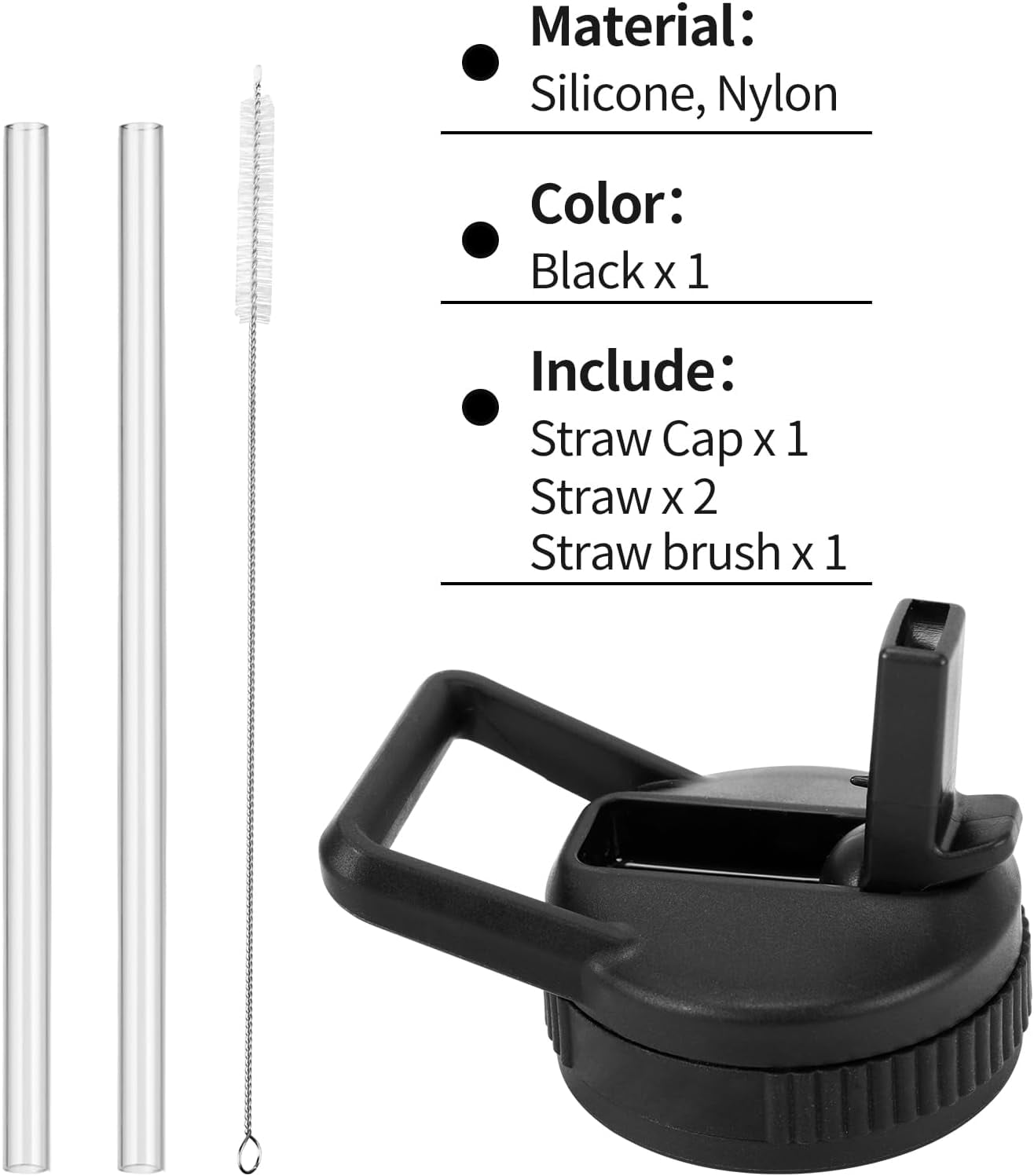 Straw Lid Compatible with Nalgene Water Bottles 32 OZ, BPA-Free Straws Lid with Handle for Nalgene Wide Mouth, Replacement Bottle Cap Accessories with 2 Straws and 1 Straw Brush TN6D