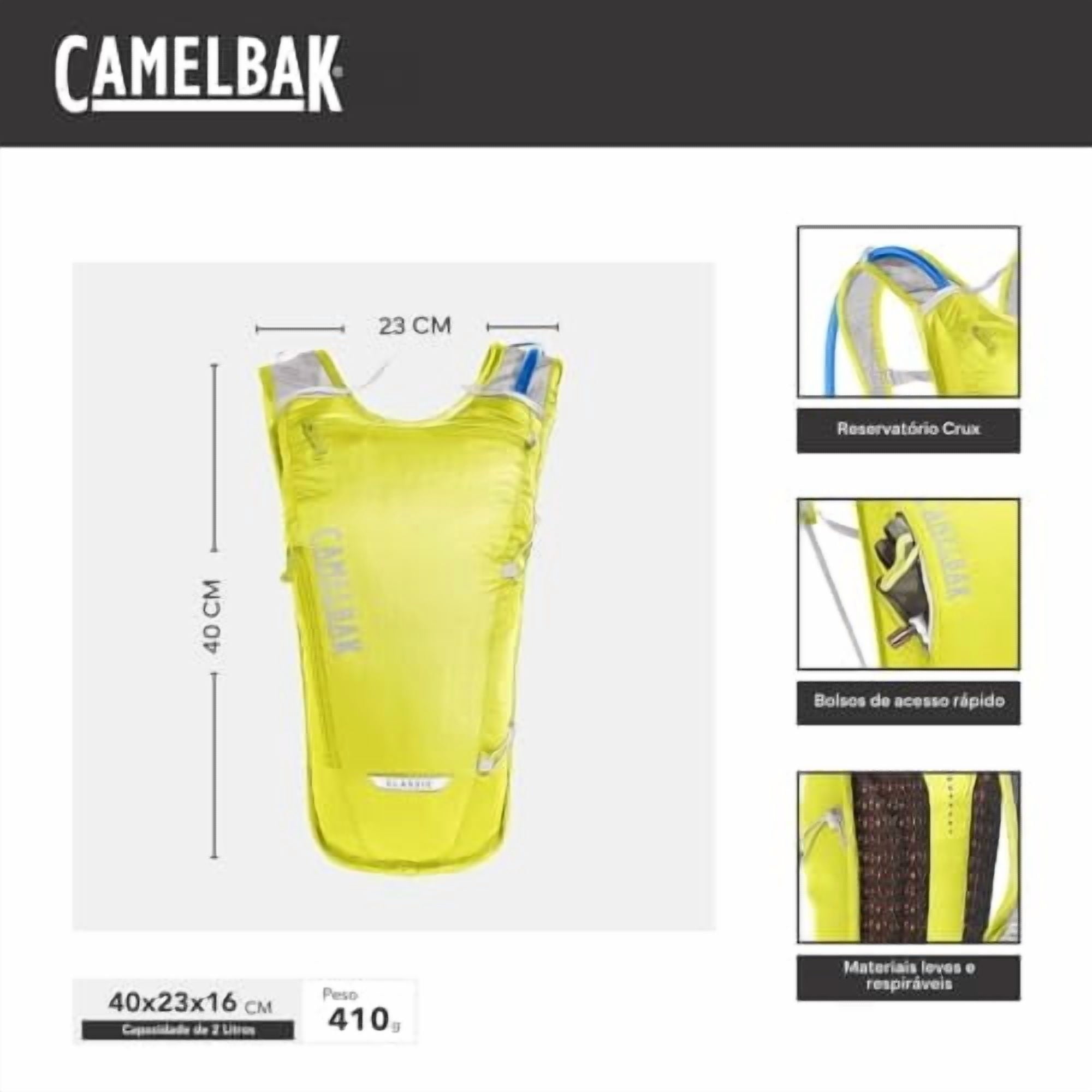Camelbak Classic Light Hydration Pack Bag Inc Reservior Yellow/Silver 70oz Q75X