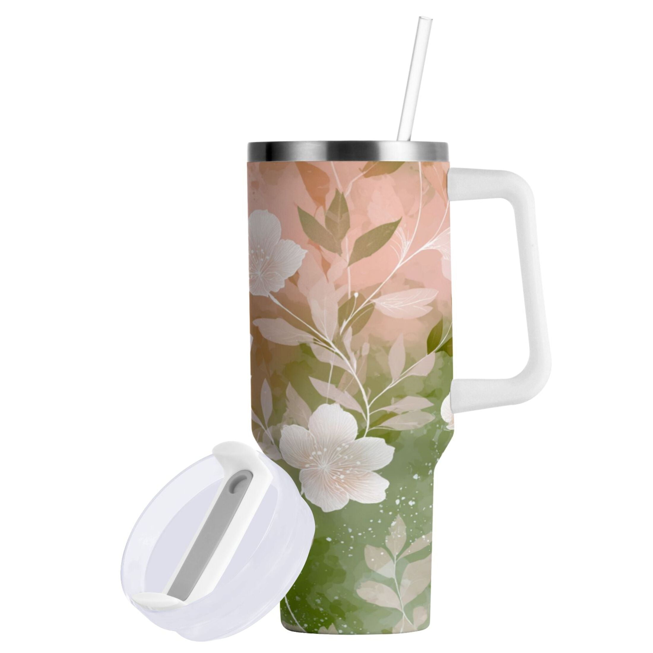 30 oz Insulated Stainless Steel Tumbler Double Wall Stainless Steel Tumbler with 2-Way Drinking Gradient Elegant Floral XZB5