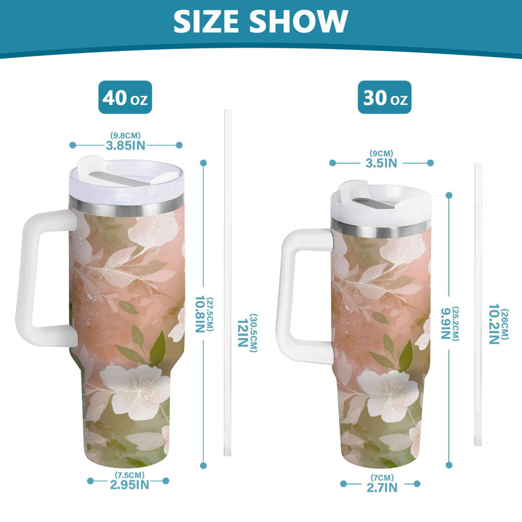 30 oz Insulated Stainless Steel Tumbler Double Wall Stainless Steel Tumbler with 2-Way Drinking Gradient Elegant Floral XZB5