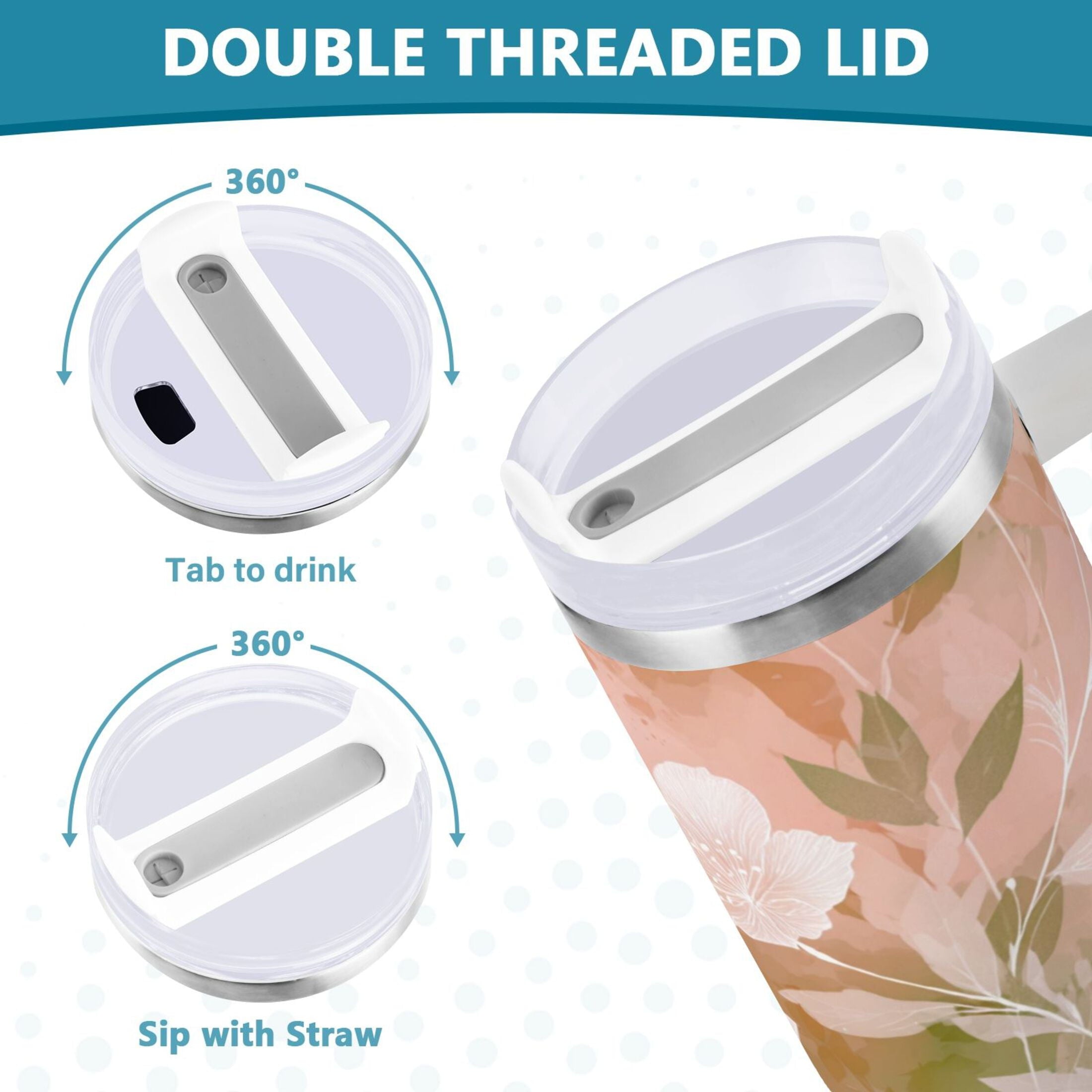30 oz Insulated Stainless Steel Tumbler Double Wall Stainless Steel Tumbler with 2-Way Drinking Gradient Elegant Floral XZB5