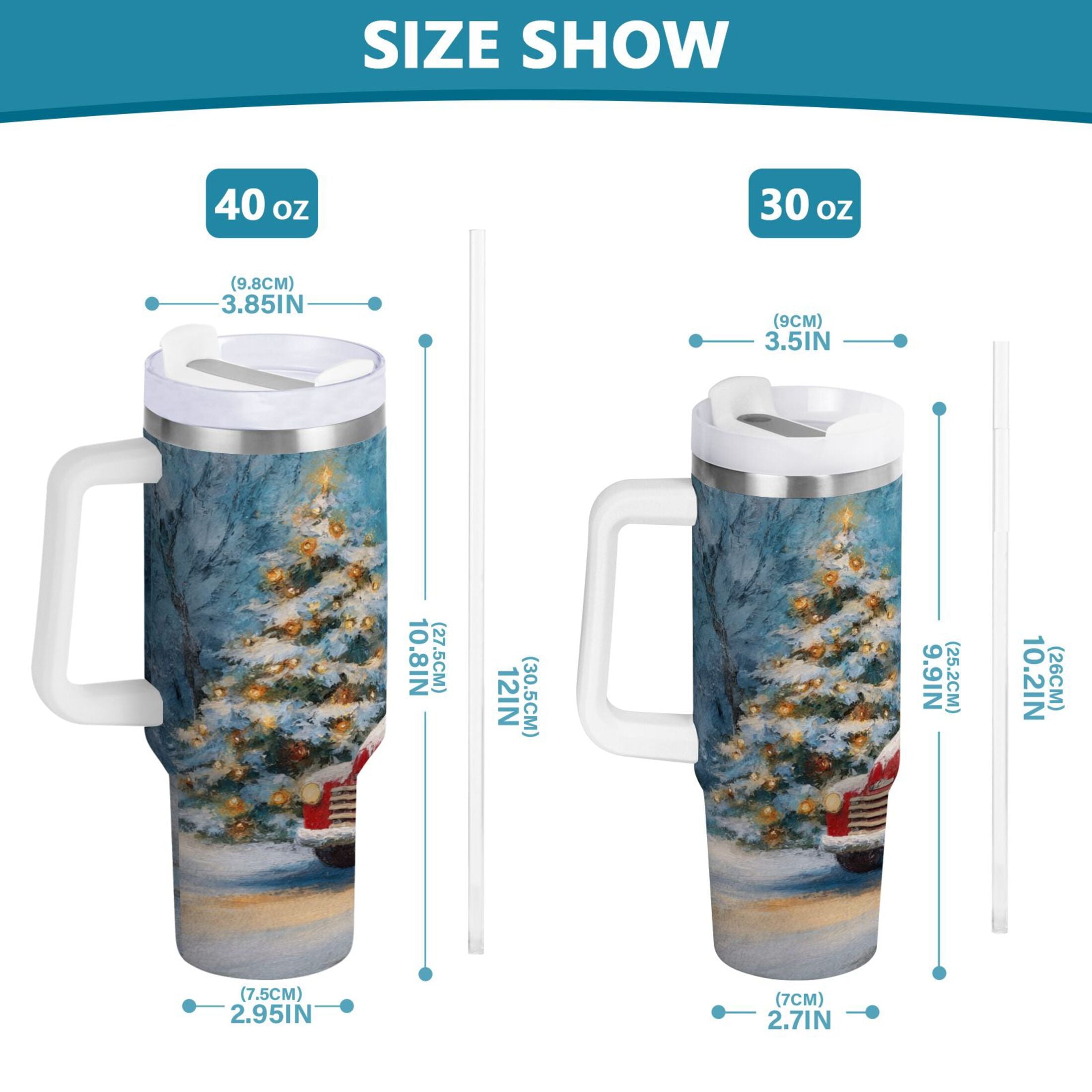 40 oz Insulated Stainless Steel Tumbler Double Wall Stainless Steel Tumbler with 2-Way Drinking Christmas Snowman in A Red Truck 21X5