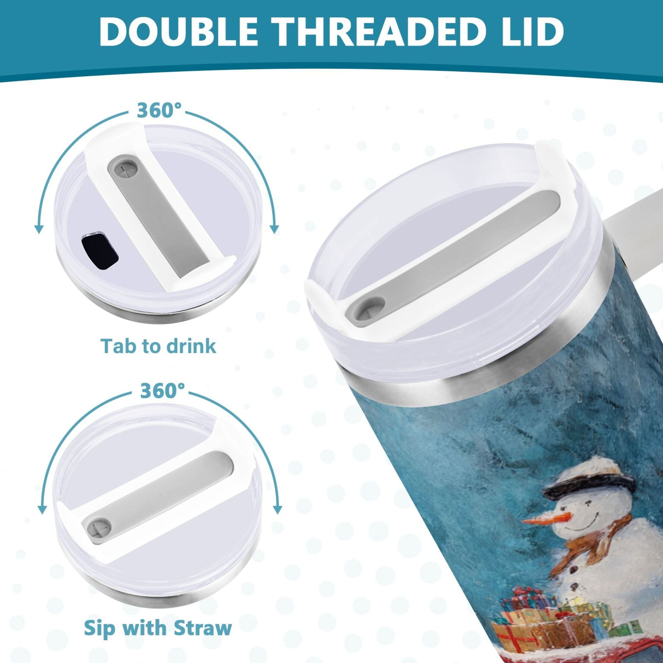 40 oz Insulated Stainless Steel Tumbler Double Wall Stainless Steel Tumbler with 2-Way Drinking Christmas Snowman in A Red Truck 21X5