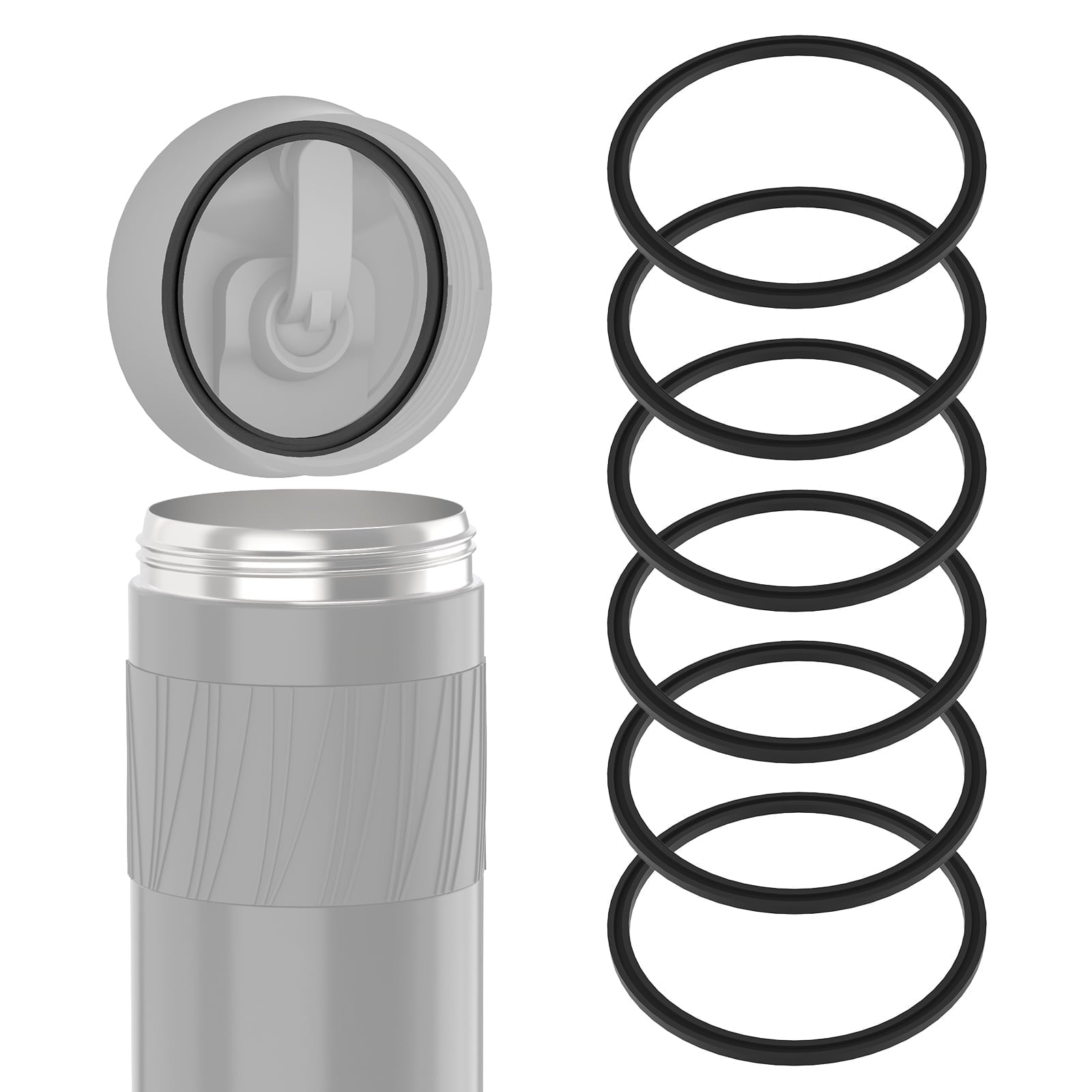 Linkidea 6 Pack Water Bottle Gasket Replacement Compatible with Contigo Byron Snapseal Travel Mug 16oz/20oz, Silicone O Ring Leak Proof Rubber Seal with Tweezer for Bottle Lid, Black GMQ3