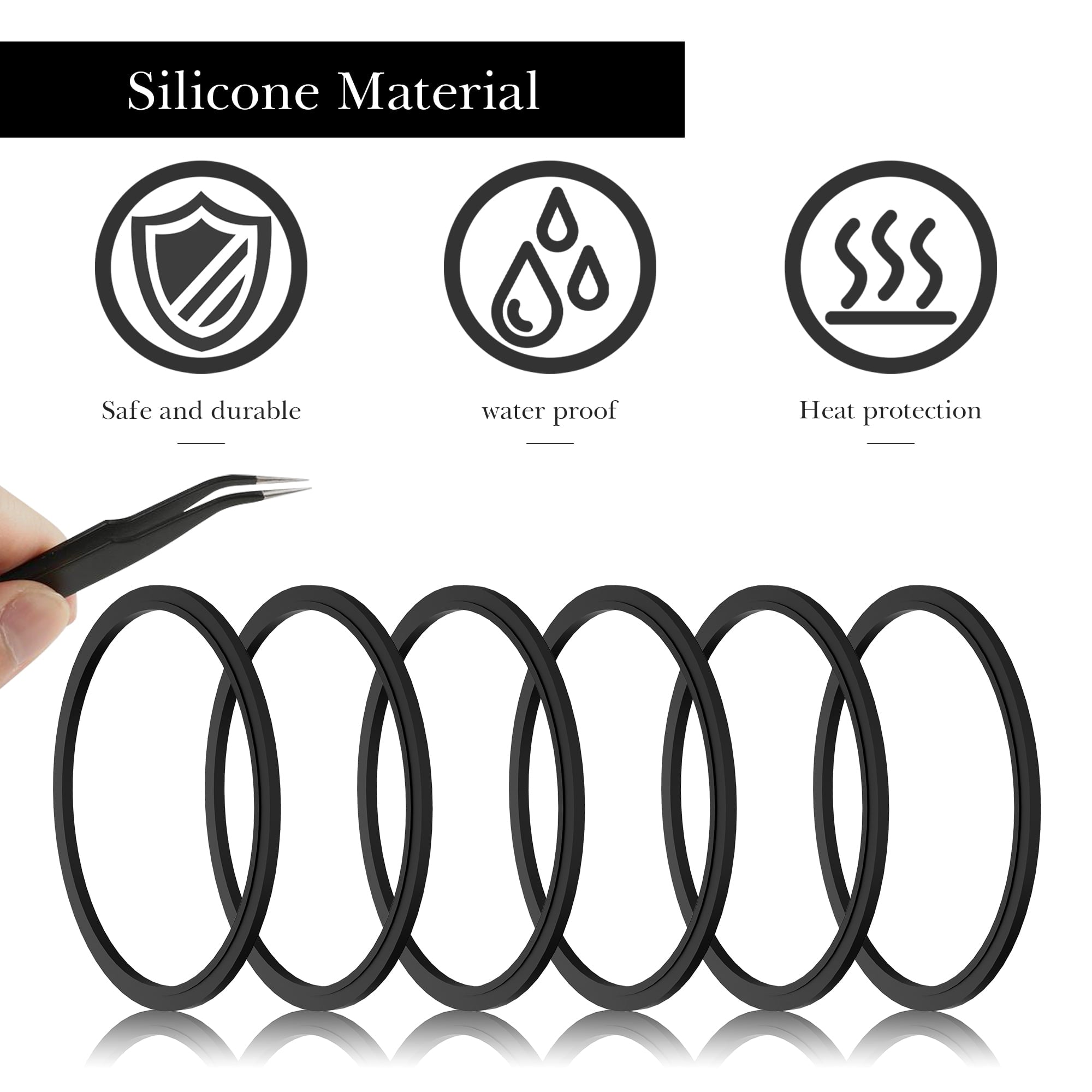 Linkidea 6 Pack Water Bottle Gasket Replacement Compatible with Contigo Byron Snapseal Travel Mug 16oz/20oz, Silicone O Ring Leak Proof Rubber Seal with Tweezer for Bottle Lid, Black GMQ3