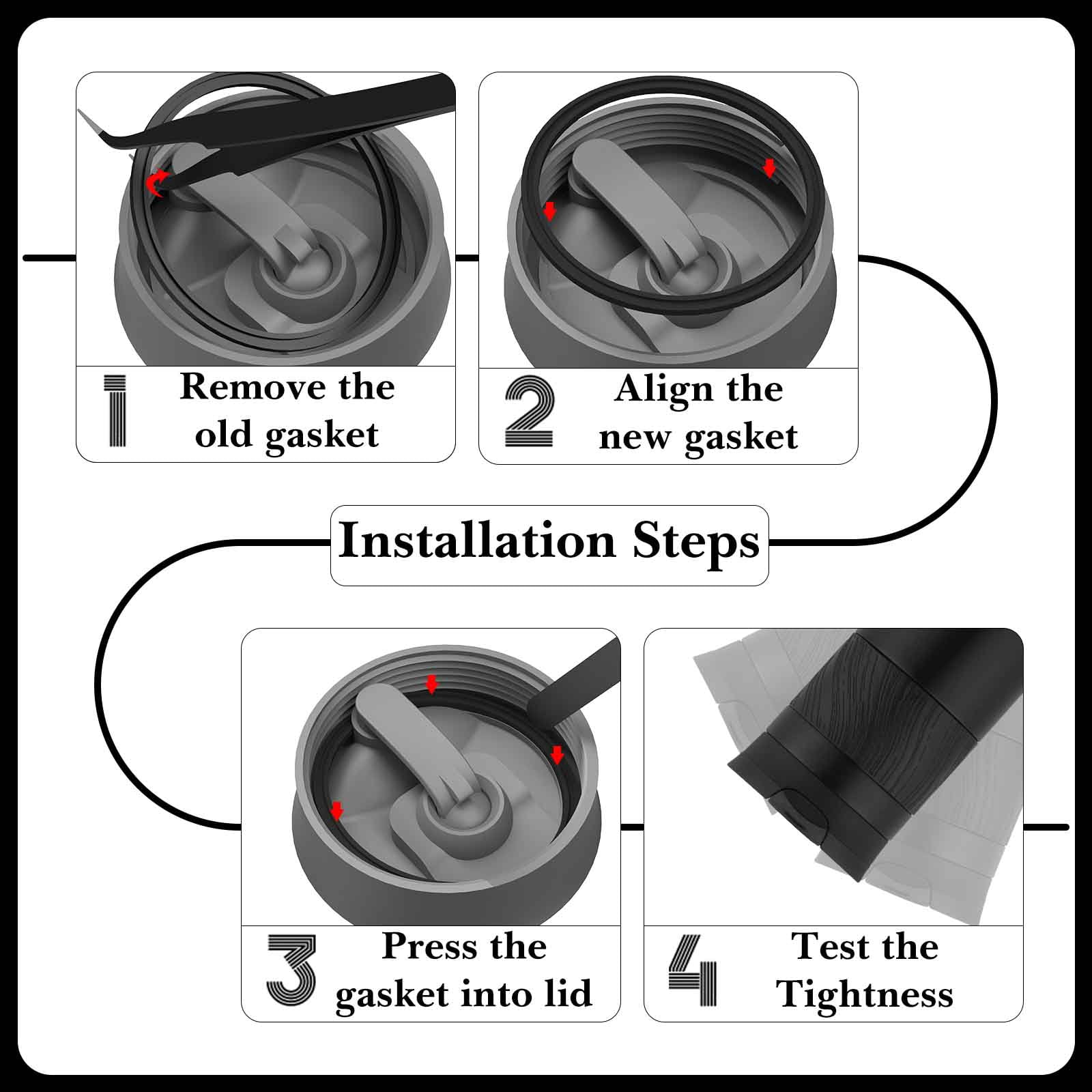 Linkidea 6 Pack Water Bottle Gasket Replacement Compatible with Contigo Byron Snapseal Travel Mug 16oz/20oz, Silicone O Ring Leak Proof Rubber Seal with Tweezer for Bottle Lid, Black GMQ3