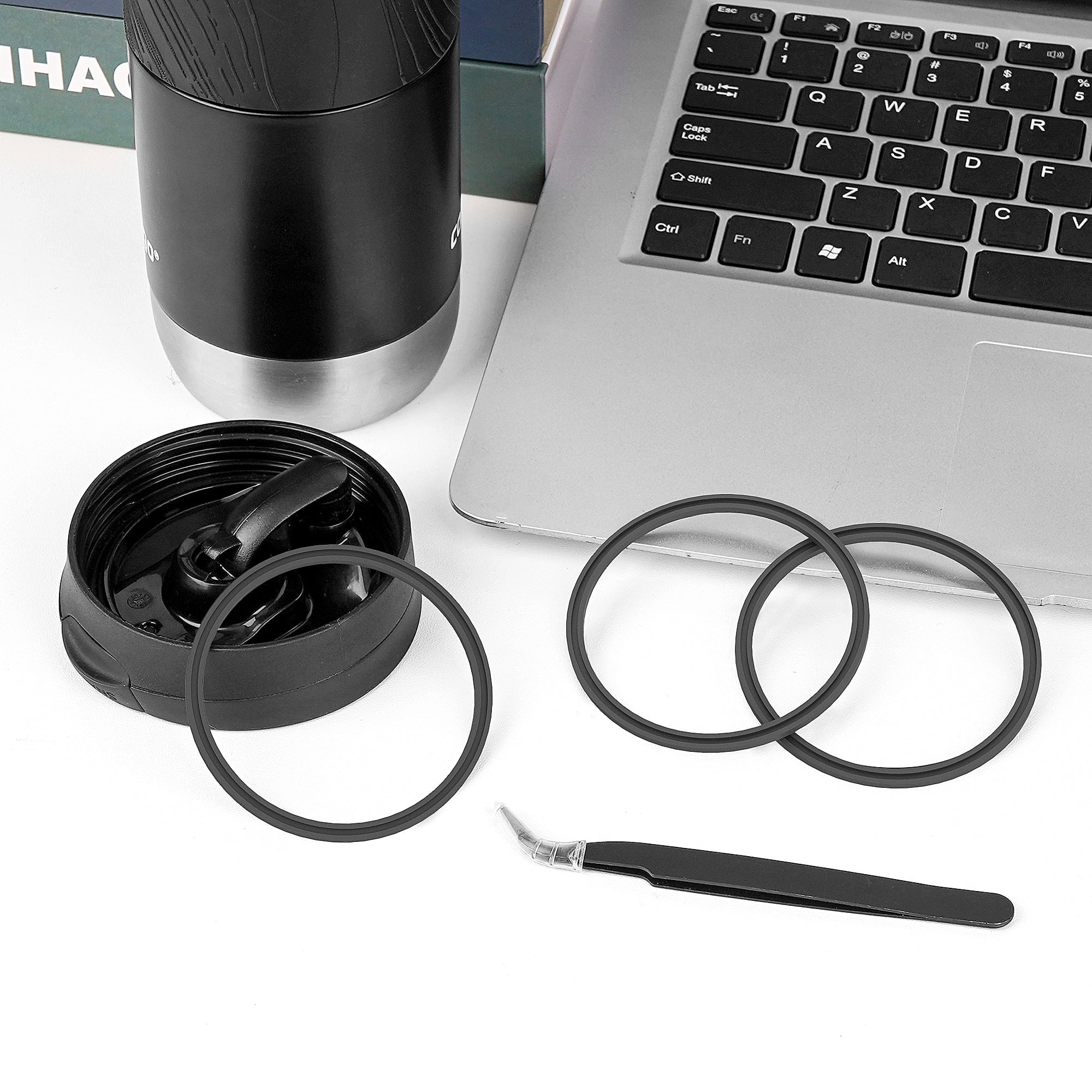 Linkidea 6 Pack Water Bottle Gasket Replacement Compatible with Contigo Byron Snapseal Travel Mug 16oz/20oz, Silicone O Ring Leak Proof Rubber Seal with Tweezer for Bottle Lid, Black GMQ3