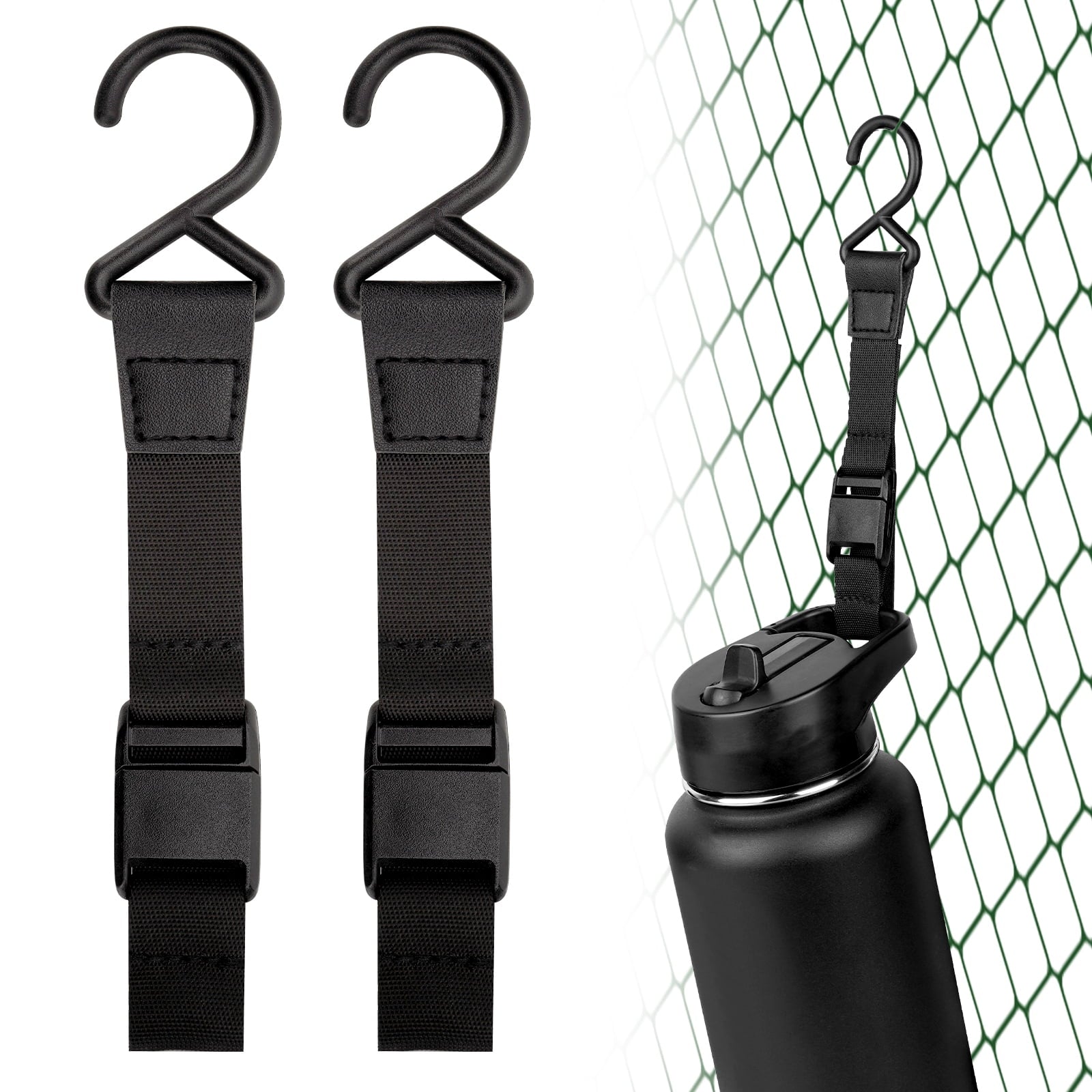 Linkidea 2 Pack Fence Hooks for Waterbottle, Compatible with Stanley, Nalgene, IRON FLASK with Handle Bottle &amp; Tumbler, S Shaped Hook Hanger Magnetic Buckle for Outdoor Sports Camping R6TO