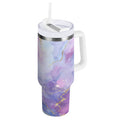 40 oz Insulated Stainless Steel Tumbler Double Wall Stainless Steel Tumbler with 2-Way Drinking Pink and Blue Marble Texture 6FBG