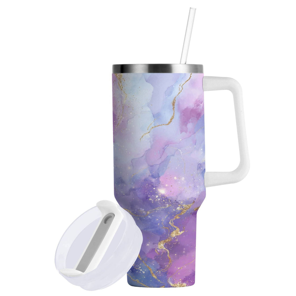 40 oz Insulated Stainless Steel Tumbler Double Wall Stainless Steel Tumbler with 2-Way Drinking Pink and Blue Marble Texture 6FBG