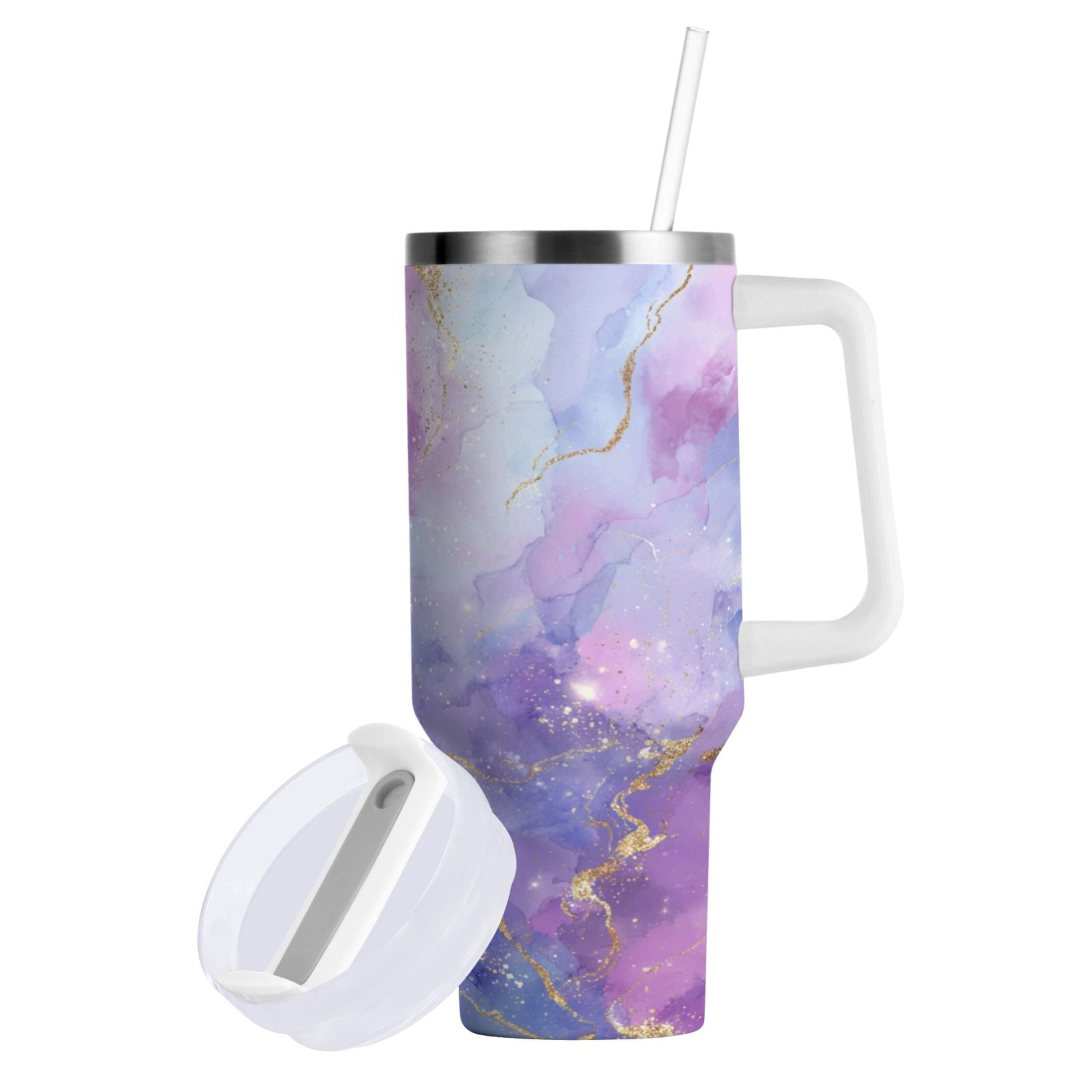 40 oz Insulated Stainless Steel Tumbler Double Wall Stainless Steel Tumbler with 2-Way Drinking Pink and Blue Marble Texture 6FBG