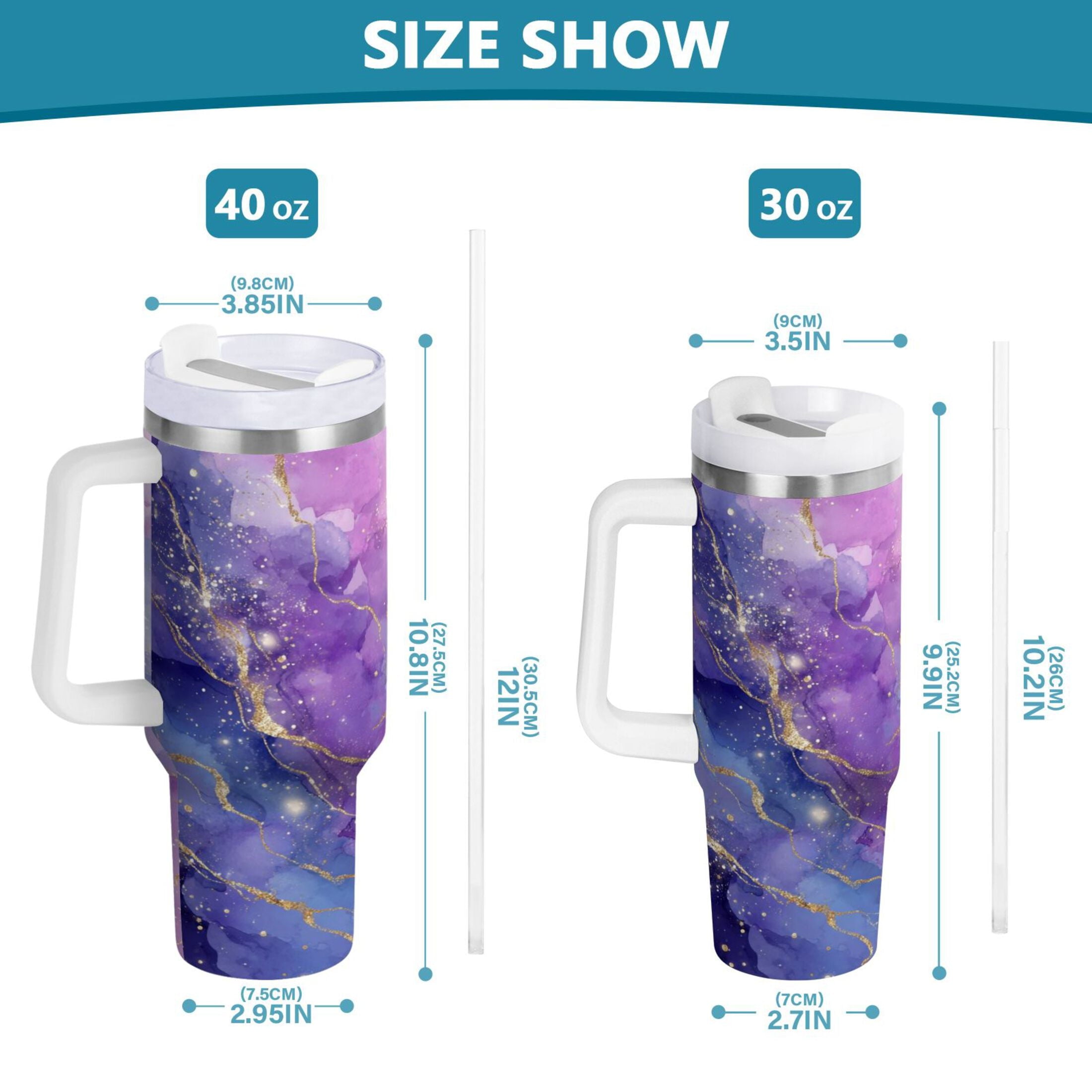 40 oz Insulated Stainless Steel Tumbler Double Wall Stainless Steel Tumbler with 2-Way Drinking Pink and Blue Marble Texture 6FBG