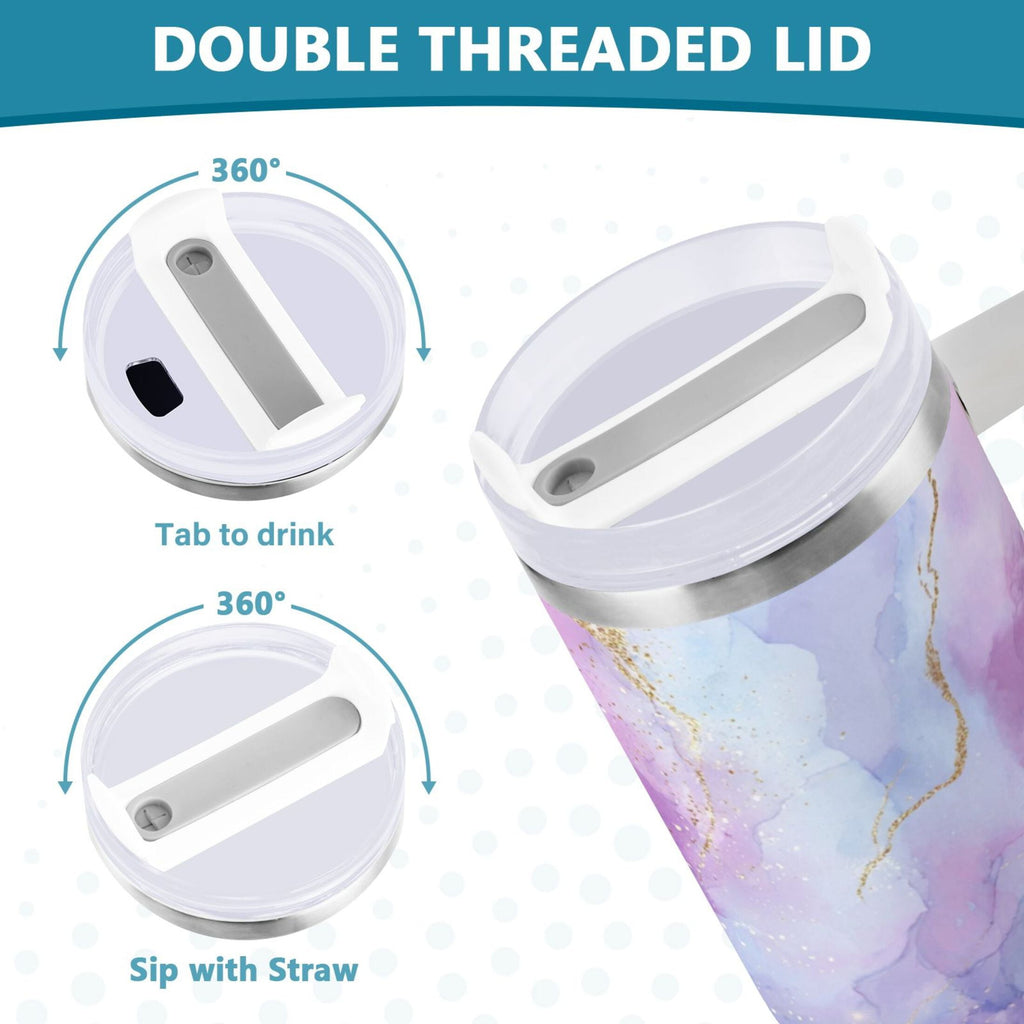 40 oz Insulated Stainless Steel Tumbler Double Wall Stainless Steel Tumbler with 2-Way Drinking Pink and Blue Marble Texture 6FBG