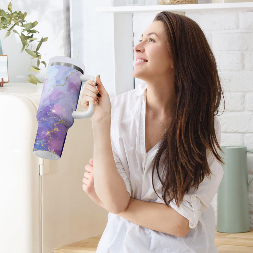 40 oz Insulated Stainless Steel Tumbler Double Wall Stainless Steel Tumbler with 2-Way Drinking Pink and Blue Marble Texture 6FBG