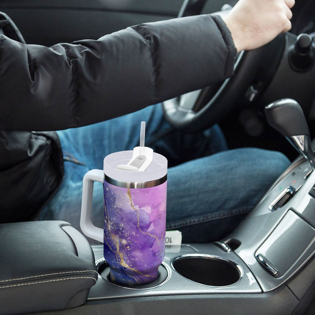 40 oz Insulated Stainless Steel Tumbler Double Wall Stainless Steel Tumbler with 2-Way Drinking Pink and Blue Marble Texture 6FBG