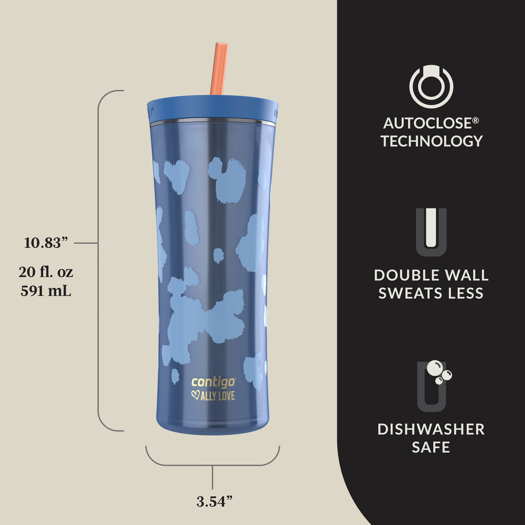Contigo 20oz Shake &amp; Go Tumbler, Plastic with Straw, Stellar Jay Cowhide Couture HRSI
