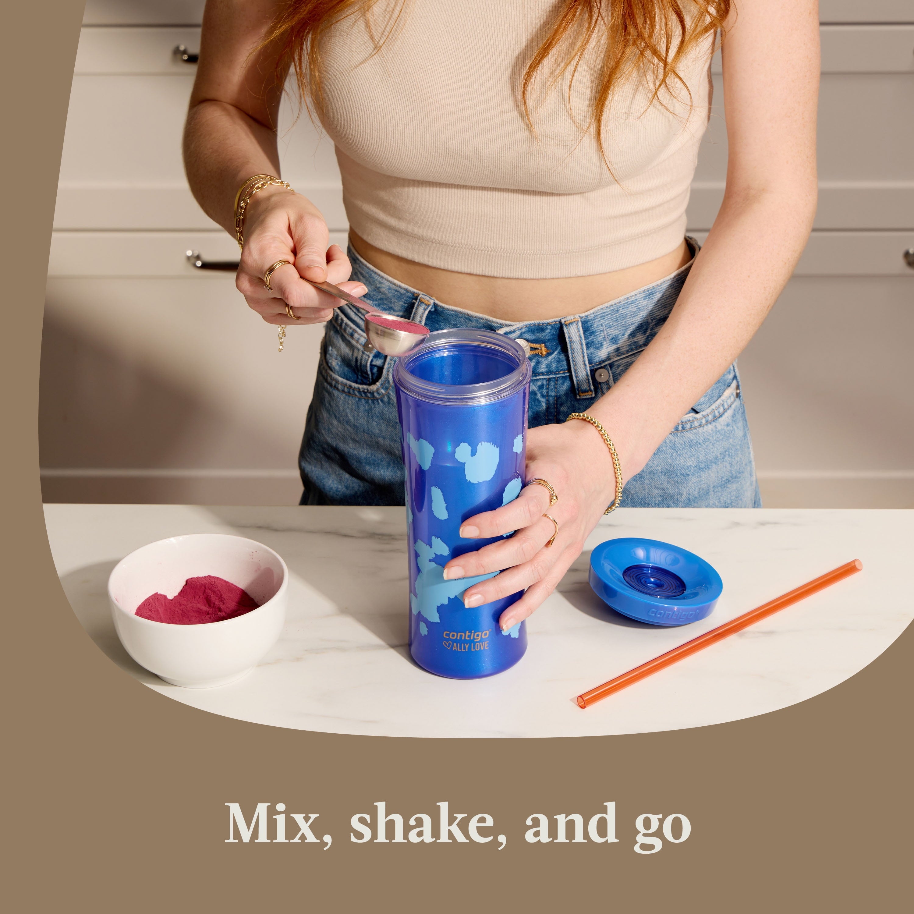 Contigo 20oz Shake &amp; Go Tumbler, Plastic with Straw, Stellar Jay Cowhide Couture HRSI