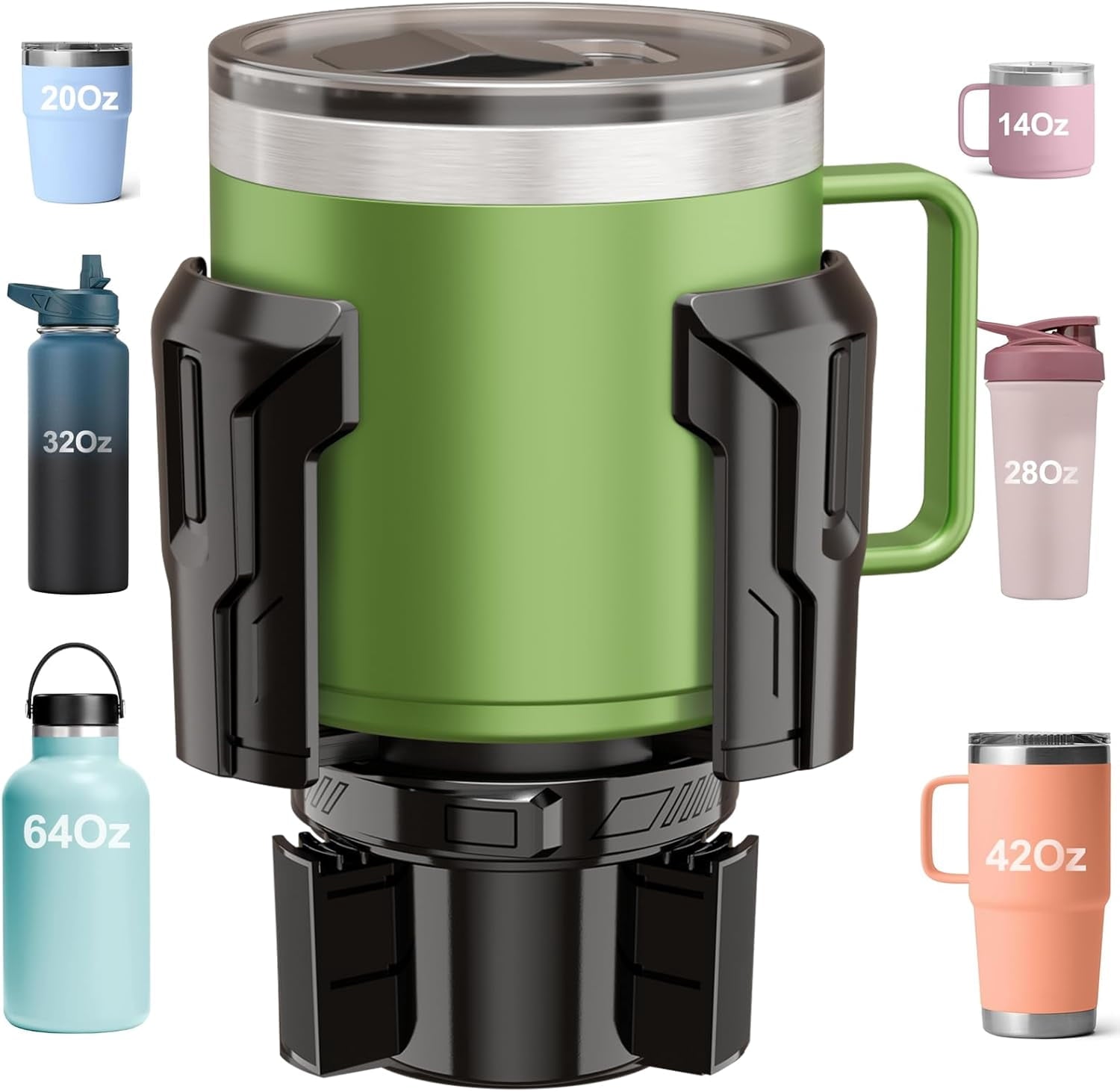 Cup Holder Expander: One-Button Open, Universal, Adjustable Holder(Diameter 2.6"- 4.8"), Cup Holder Expander for , , Nalgene, Takeya, Camelbak, Ramblers, , Tumblers, Mugs UEKO
