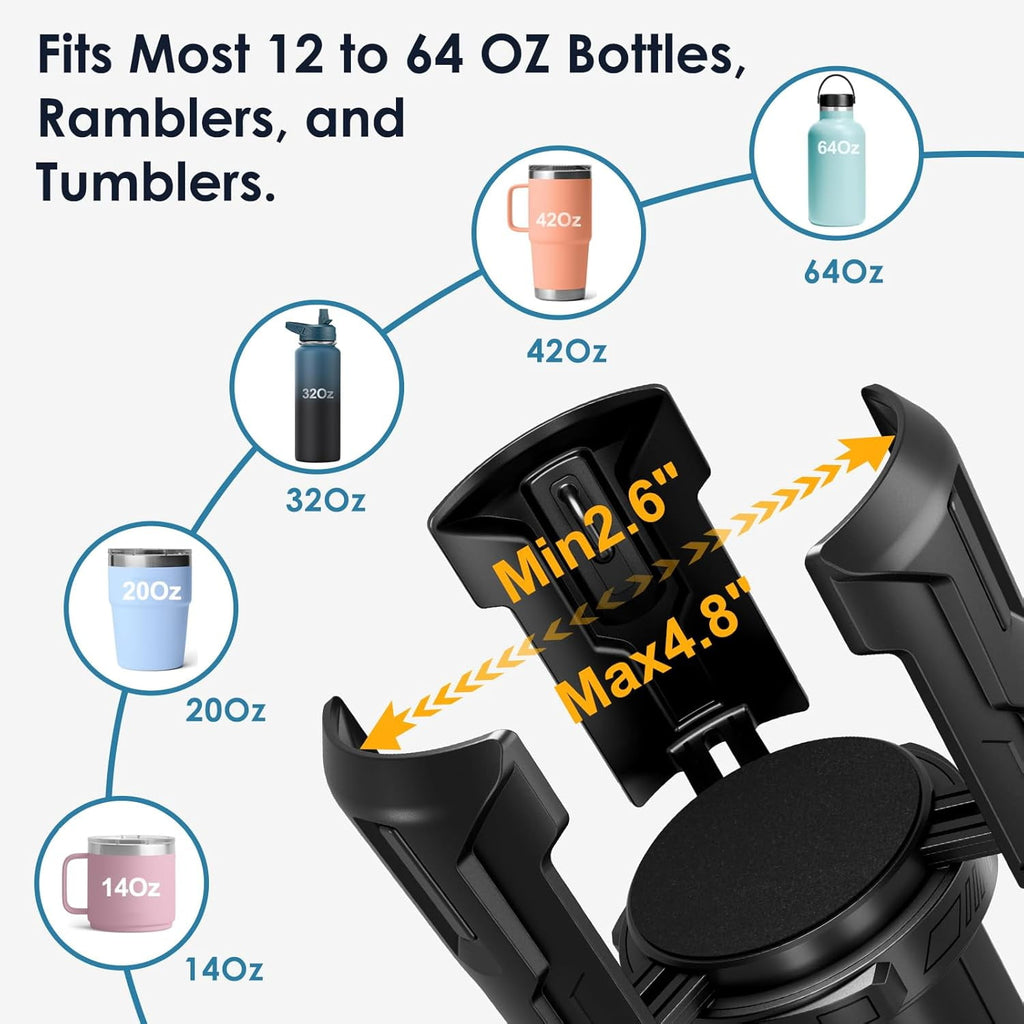 Cup Holder Expander: One-Button Open, Universal, Adjustable Holder(Diameter 2.6"- 4.8"), Cup Holder Expander for , , Nalgene, Takeya, Camelbak, Ramblers, , Tumblers, Mugs UEKO