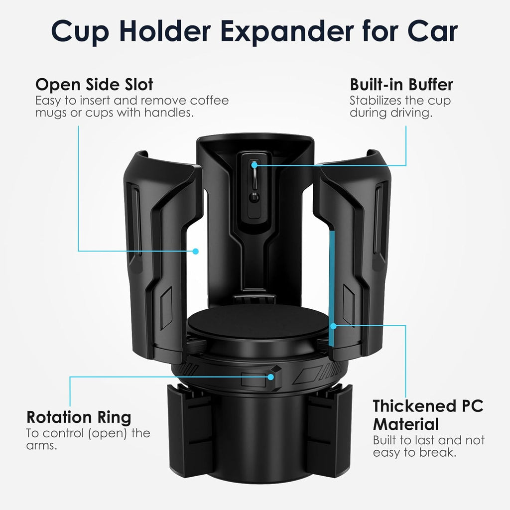 Cup Holder Expander: One-Button Open, Universal, Adjustable Holder(Diameter 2.6"- 4.8"), Cup Holder Expander for , , Nalgene, Takeya, Camelbak, Ramblers, , Tumblers, Mugs UEKO