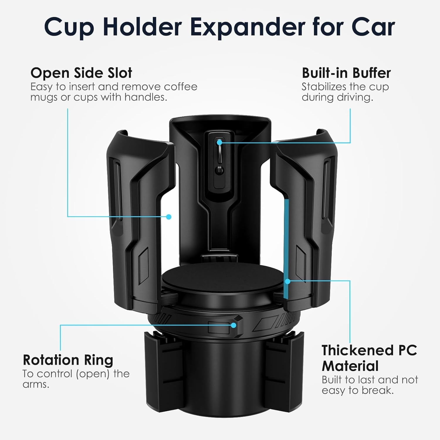 Cup Holder Expander: One-Button Open, Universal, Adjustable Holder(Diameter 2.6"- 4.8"), Cup Holder Expander for , , Nalgene, Takeya, Camelbak, Ramblers, , Tumblers, Mugs UEKO