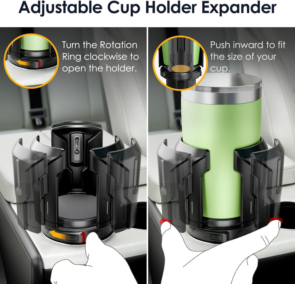 Cup Holder Expander: One-Button Open, Universal, Adjustable Holder(Diameter 2.6"- 4.8"), Cup Holder Expander for , , Nalgene, Takeya, Camelbak, Ramblers, , Tumblers, Mugs UEKO