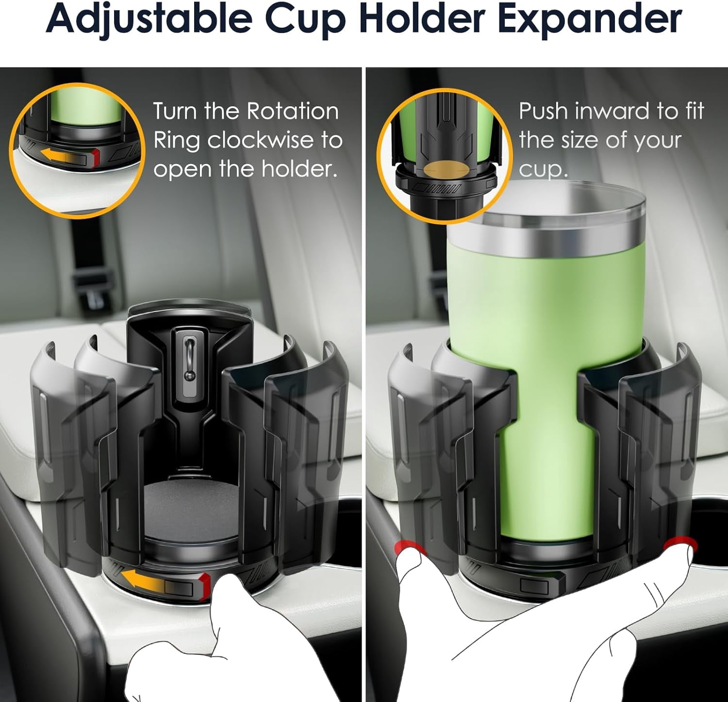 Cup Holder Expander: One-Button Open, Universal, Adjustable Holder(Diameter 2.6"- 4.8"), Cup Holder Expander for , , Nalgene, Takeya, Camelbak, Ramblers, , Tumblers, Mugs UEKO