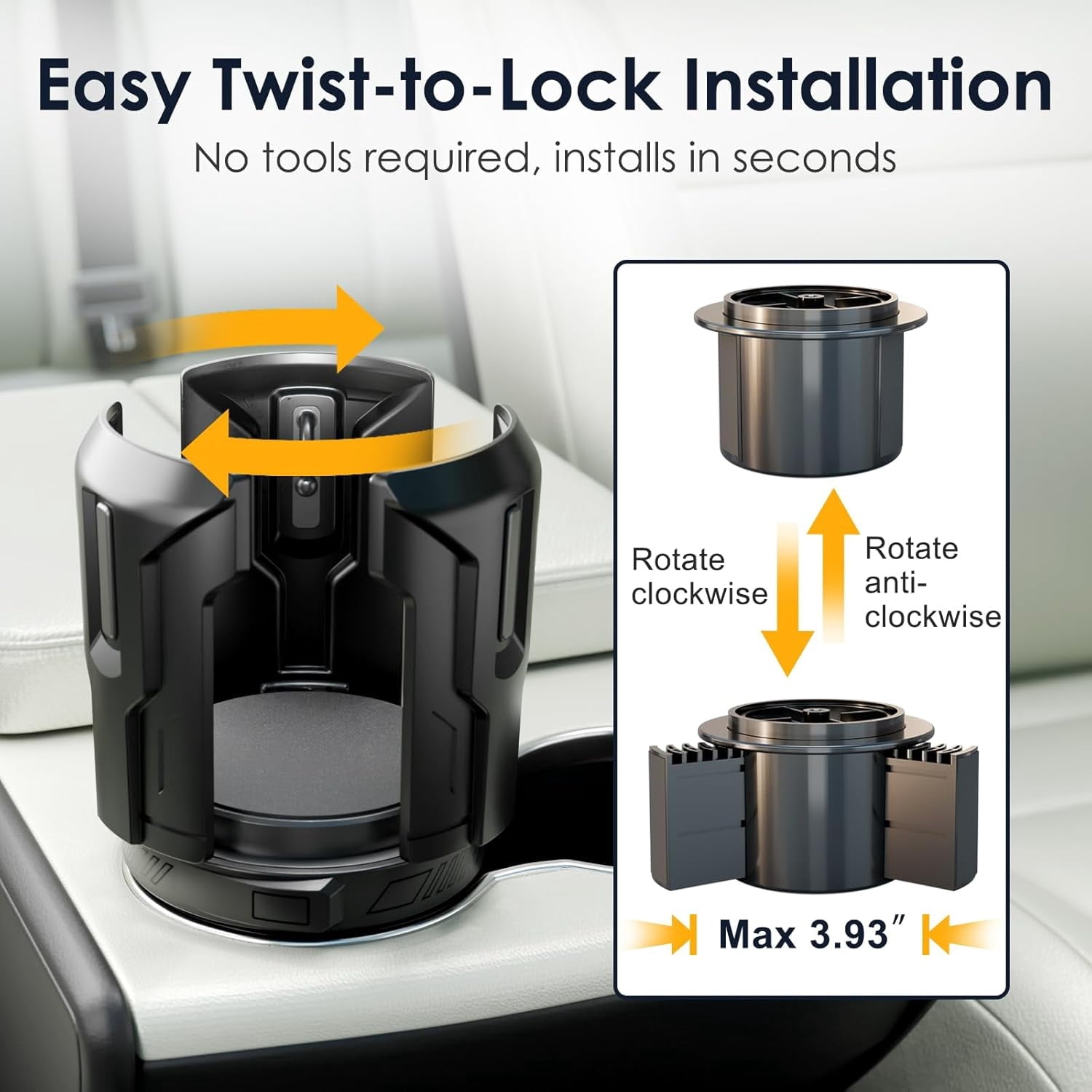 Cup Holder Expander: One-Button Open, Universal, Adjustable Holder(Diameter 2.6"- 4.8"), Cup Holder Expander for , , Nalgene, Takeya, Camelbak, Ramblers, , Tumblers, Mugs UEKO